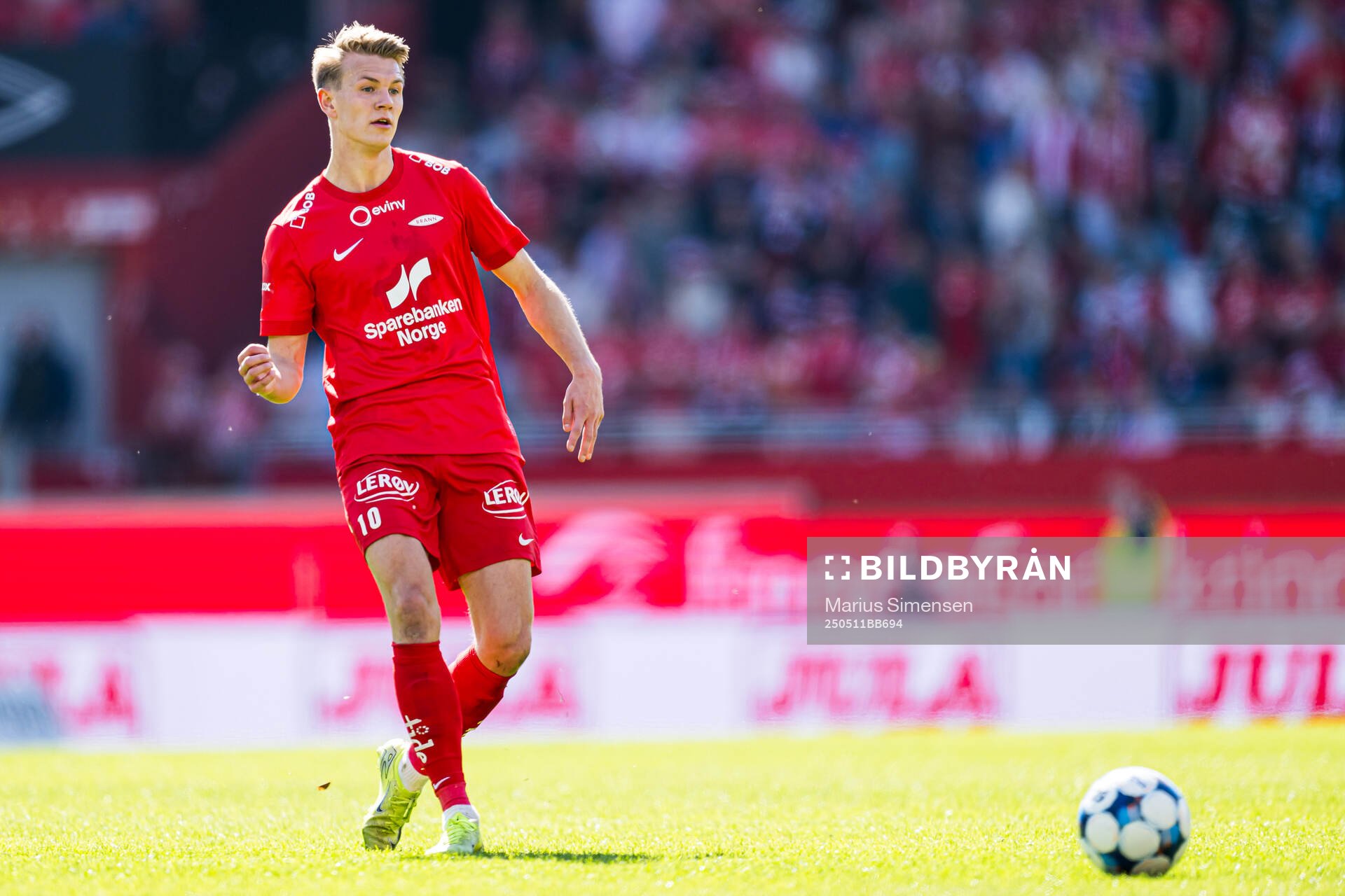 Emil Kornvig of Brann during the Eliteserien match between Brann and Rosenborg on May 11, 2025 in Bergen. 
