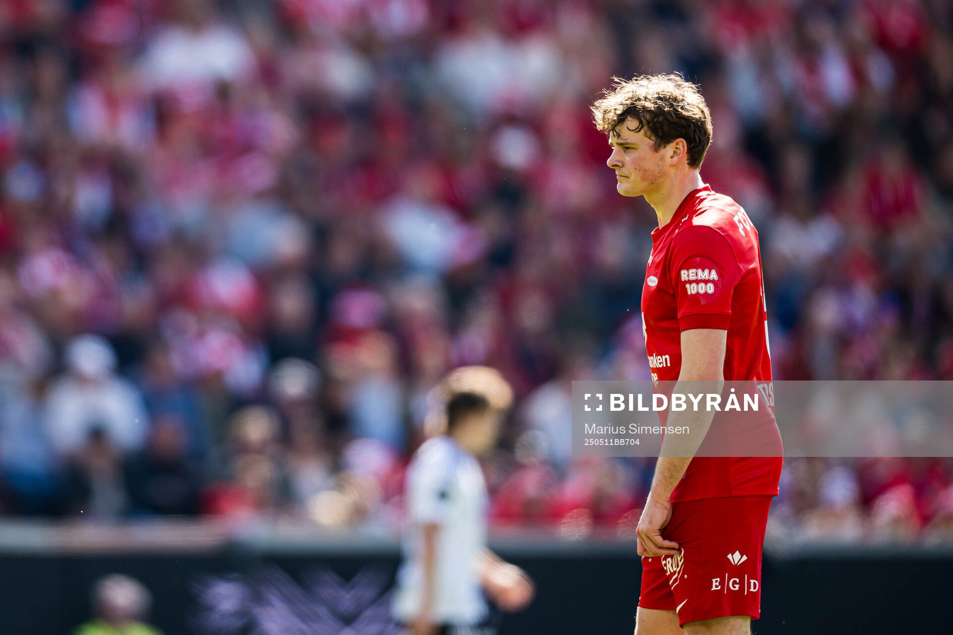Jonas Tviberg Torsvik of Brann during the Eliteserien match between Brann and Rosenborg on May 11, 2025 in Bergen. 