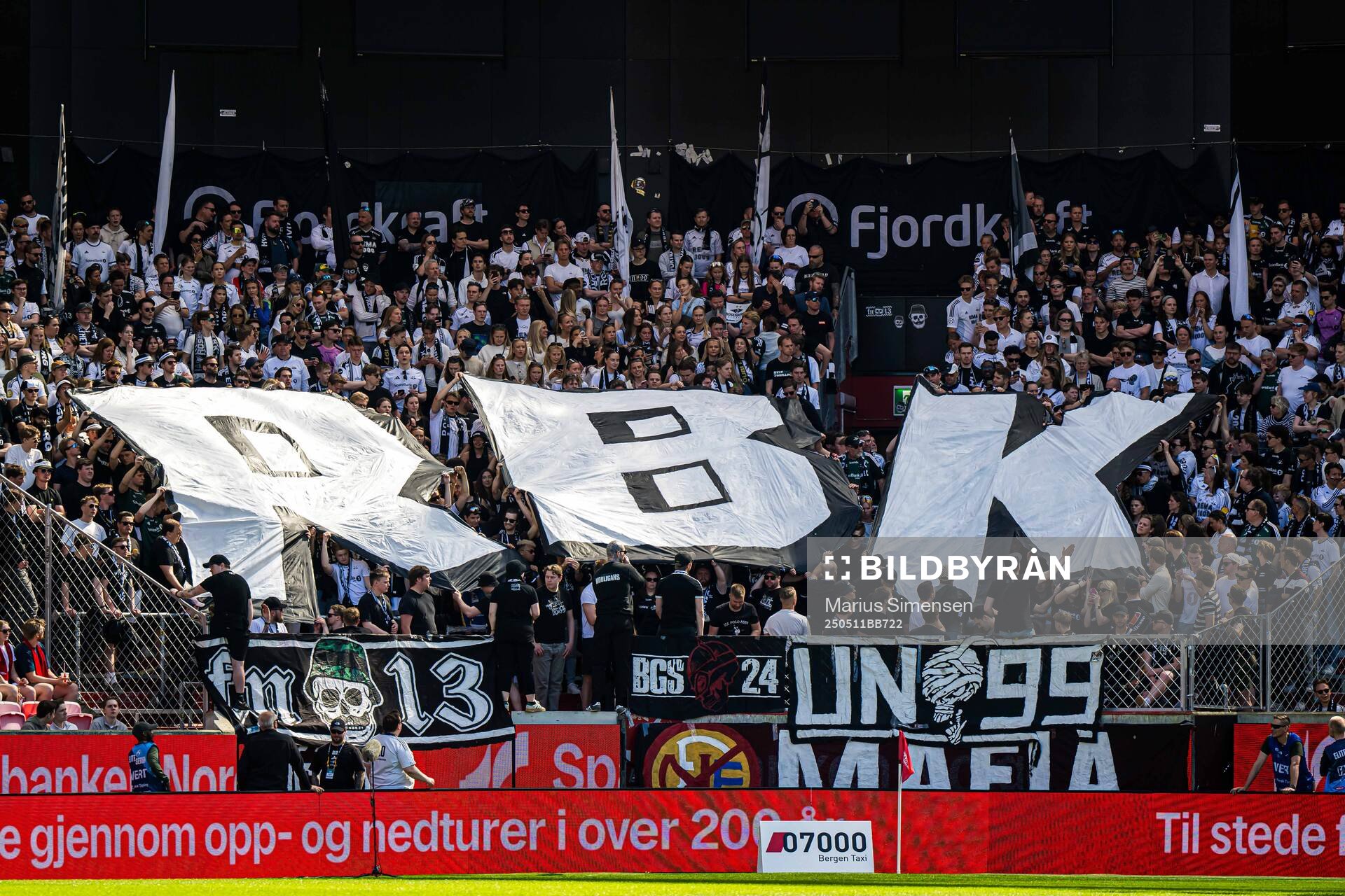 Spectators in the stands ahead of the Eliteserien match between Brann and Rosenborg on May 11, 2025 in Bergen. 