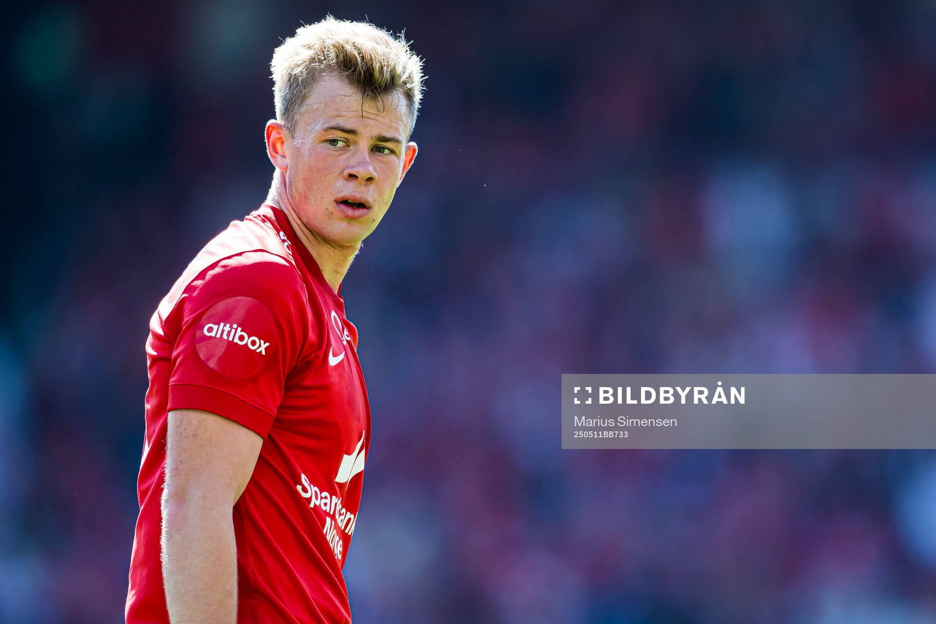 Aune Heggebø of Brann during the Eliteserien match between Brann and Rosenborg on May 11, 2025 in Bergen. 