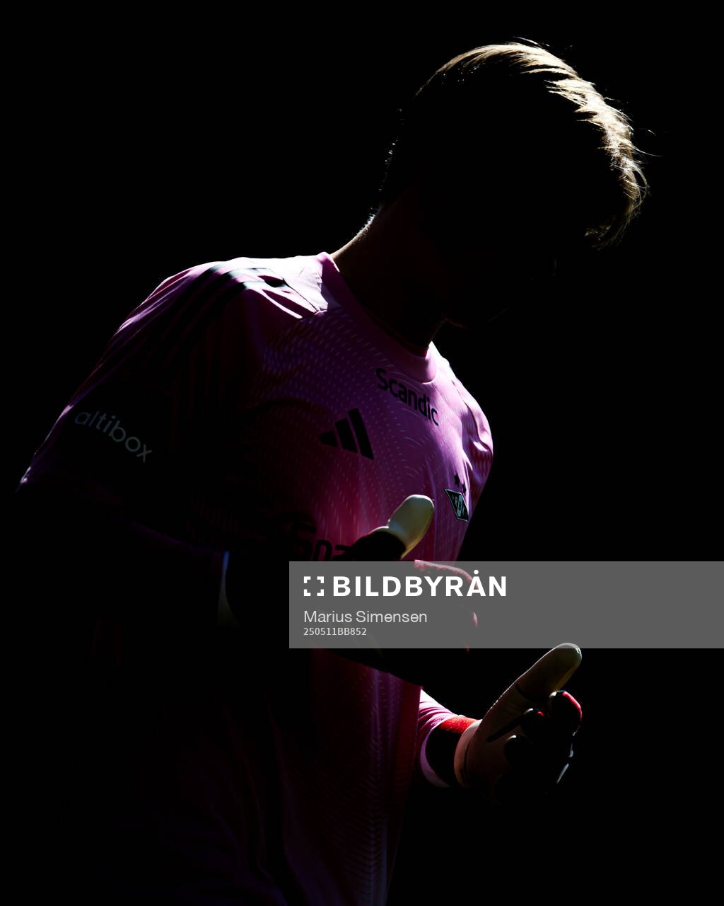 Sander Tangvik of Rosenborg during the Eliteserien match between Brann and Rosenborg on May 11, 2025 in Bergen. 