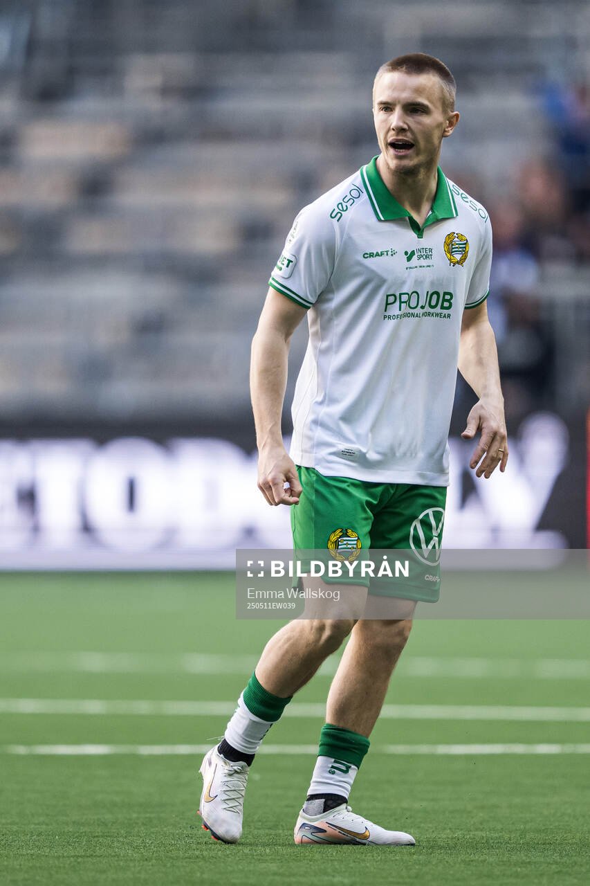 Hammarbys Jacob Ouro Ortmark under fotbollsmatchen i Allsvenskan mellan Hammarby och IFK Norrköping den 11 maj 2025 i Stockholm. 