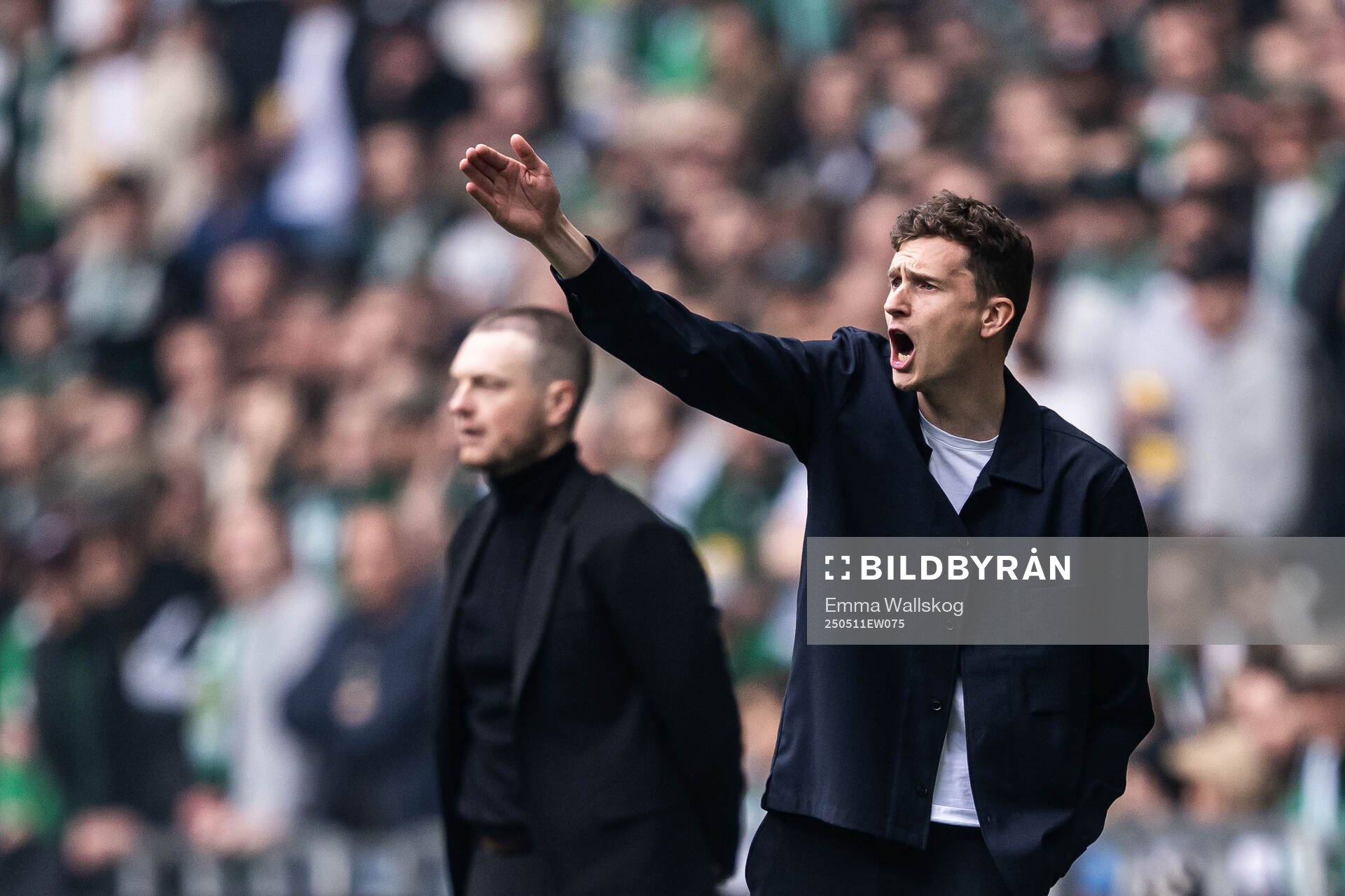 IFK Norrköpings tränare Martin Falk under fotbollsmatchen i Allsvenskan mellan Hammarby och IFK Norrköping den 11 maj 2025 i Stockholm.