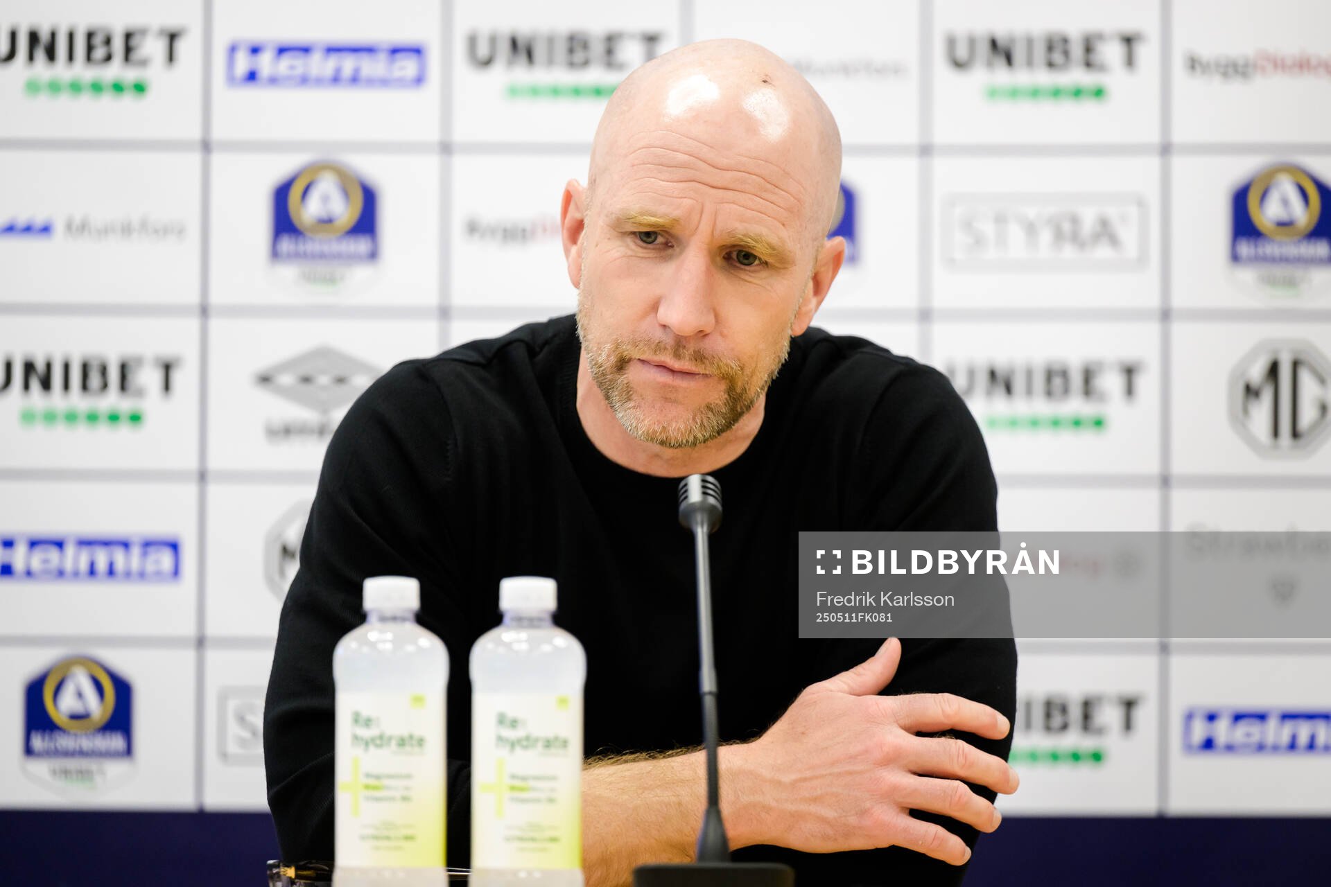 Malmö FFs tränare Henrik Rydström under presskonferensen efter fotbollsmatchen i Allsvenskan mellan Degerfors och Malmö FF den 11 maj 2025 i Degerfors.