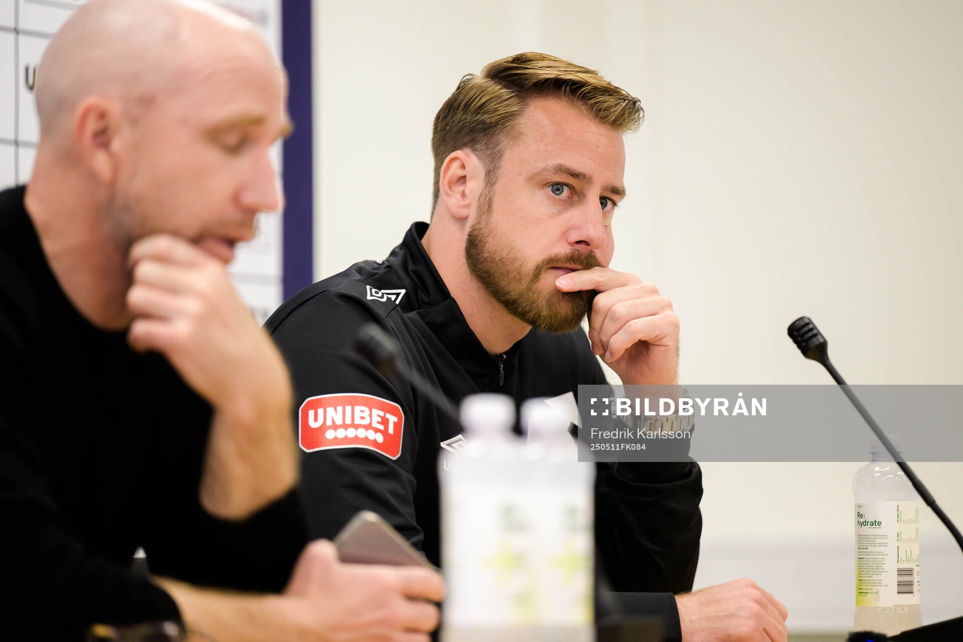 Degerfors tränare William Lundin under presskonferensen efter fotbollsmatchen i Allsvenskan mellan Degerfors och Malmö FF den 11 maj 2025 i Degerfors.