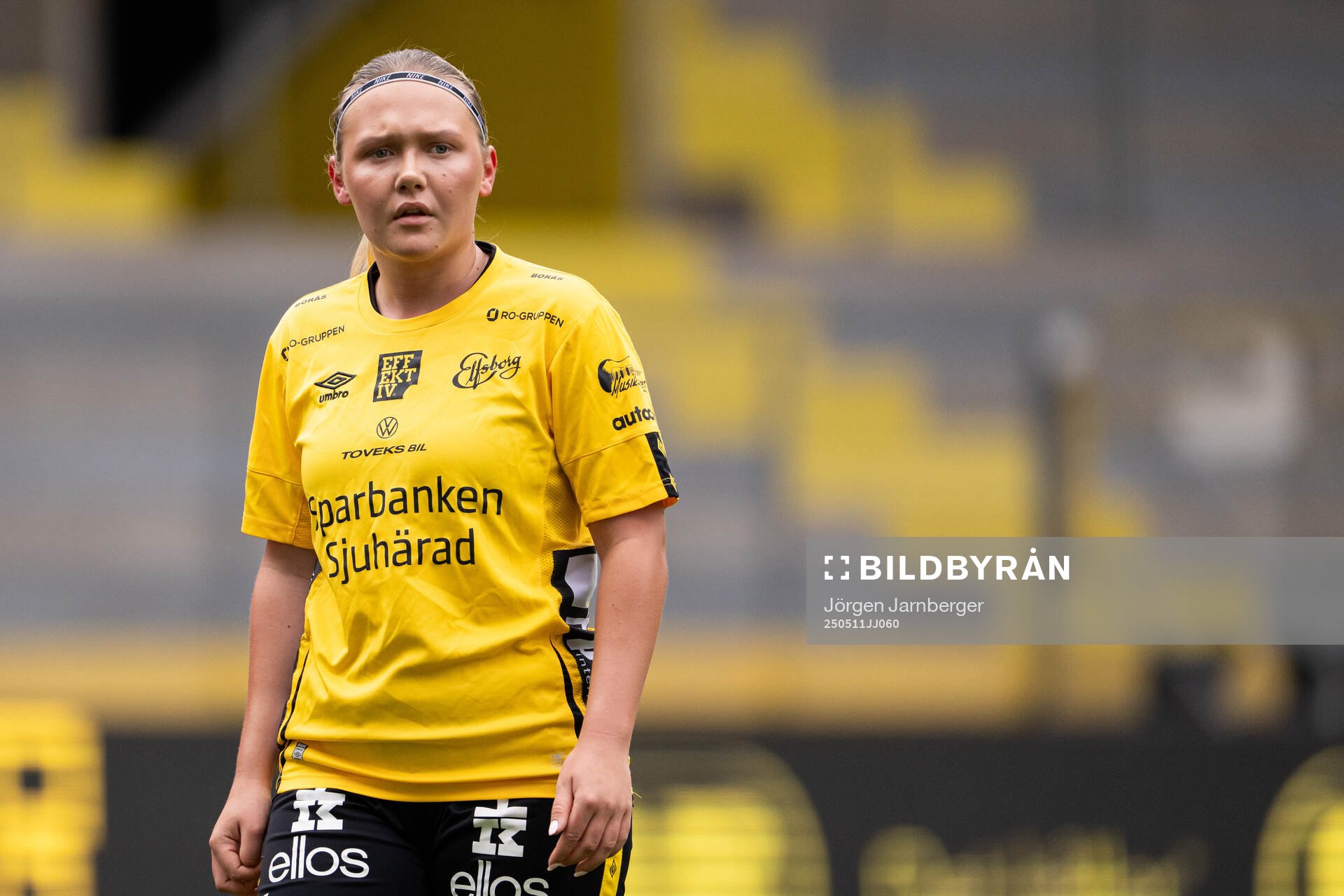 Elfsborgs Hannah Wallin under fotbollsmatchen i Div 3, Västra, Dam mellan Elfsborg och Gautiod den 11 maj 2025 i Borås. 