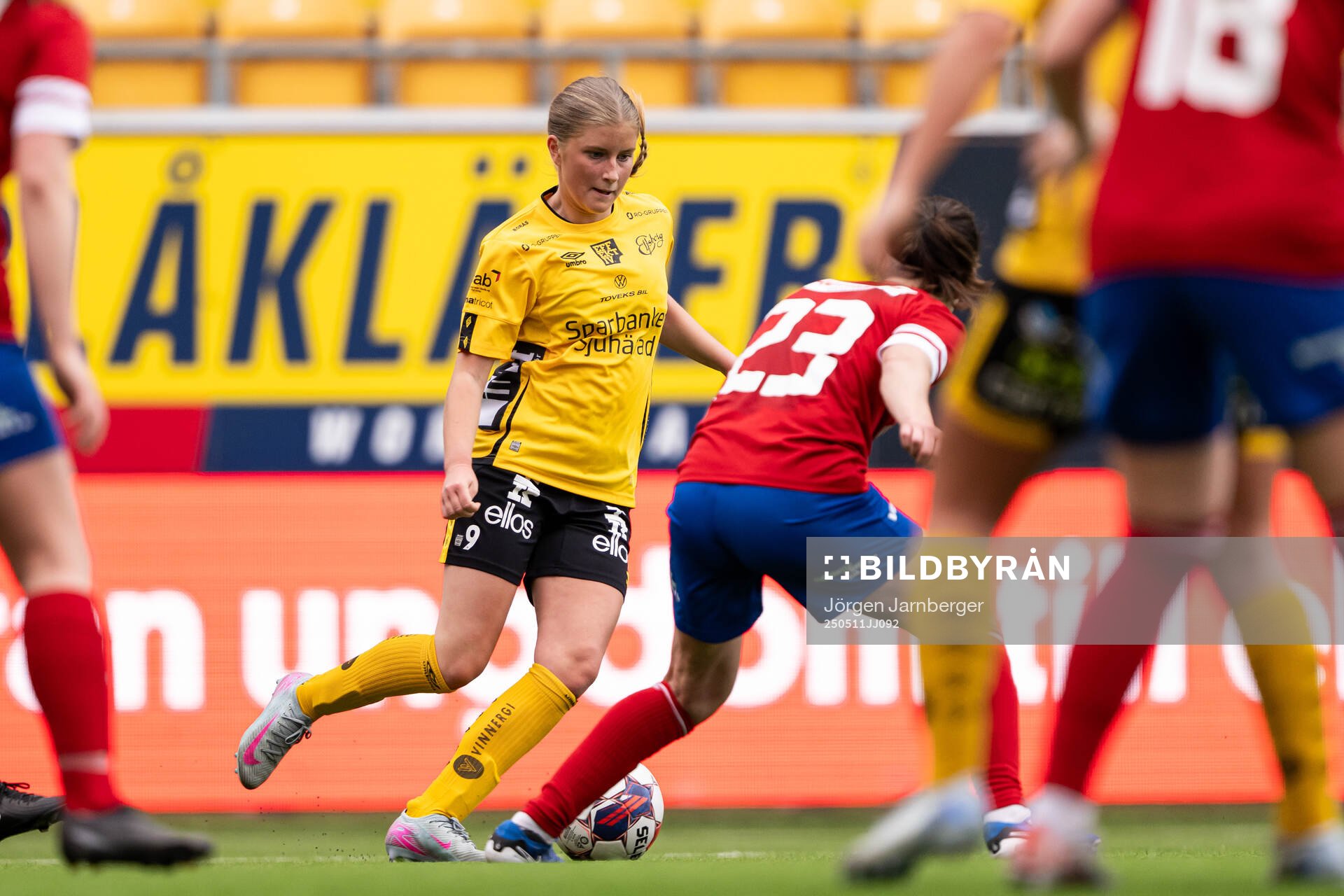Elfsborgs Meja Harrysson under fotbollsmatchen i Div 3, Västra, Dam mellan Elfsborg och Gautiod den 11 maj 2025 i Borås. 