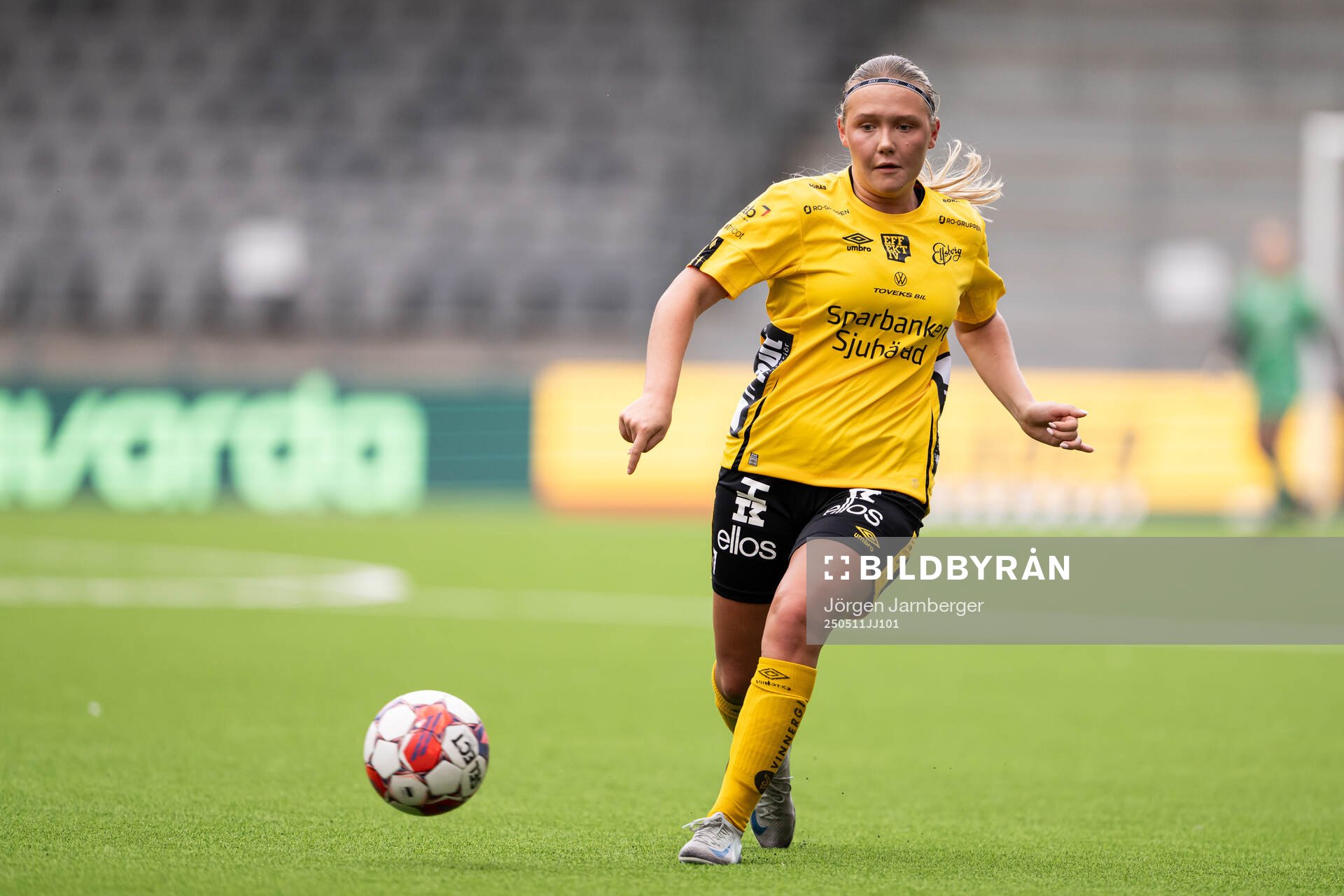 Elfsborgs Hannah Wallin under fotbollsmatchen i Div 3, Västra, Dam mellan Elfsborg och Gautiod den 11 maj 2025 i Borås. 