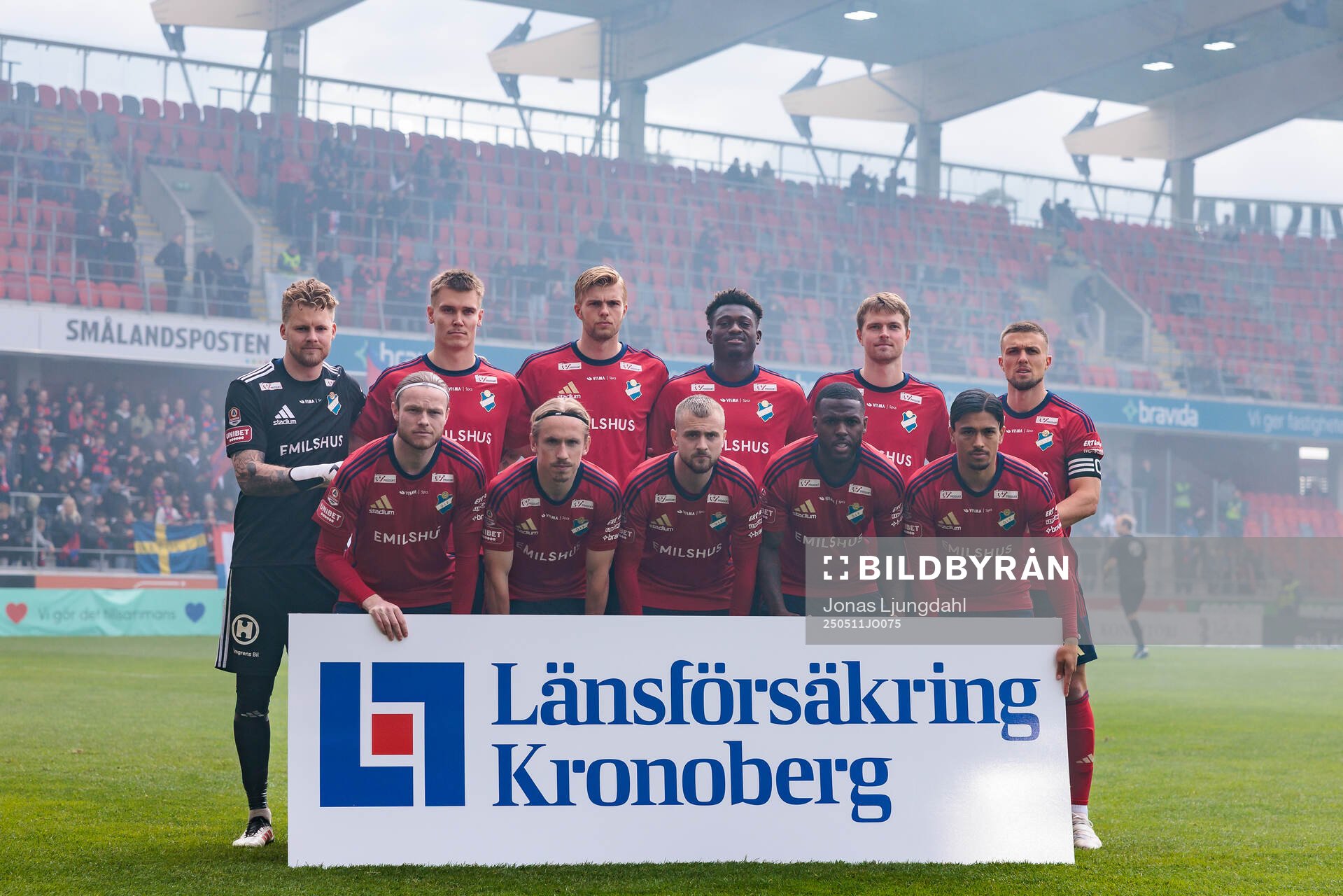 Östers startelva inför fotbollsmatchen i Allsvenskan mellan Öster och Elfsborg den 11 maj 2025 i Växjö. 