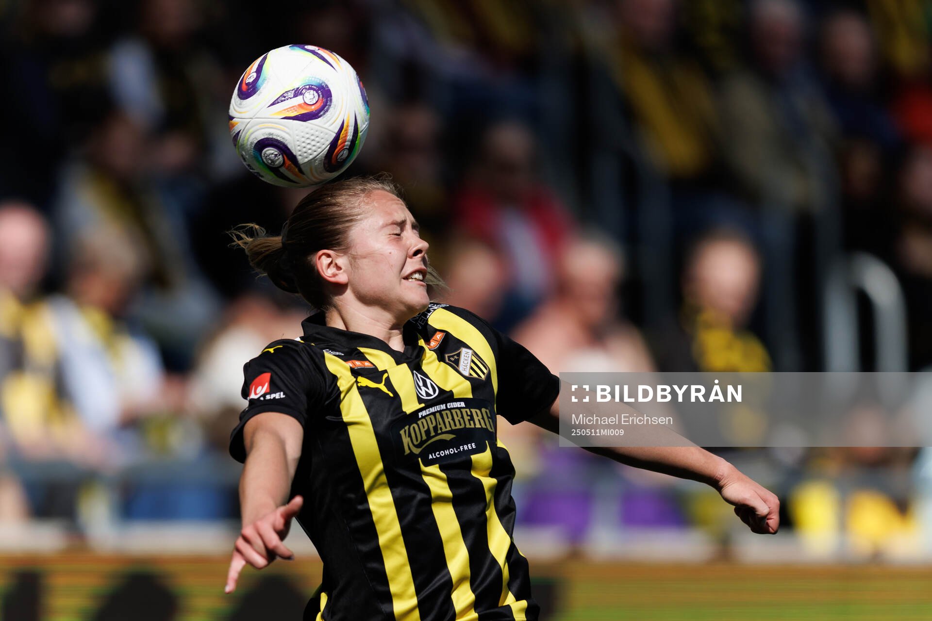 Häckens Alice Bergström under fotbollsmatchen i Damallsvenskan mellan Häcken och Brommapojkarna den 11 maj 2025 i Göteborg. 
