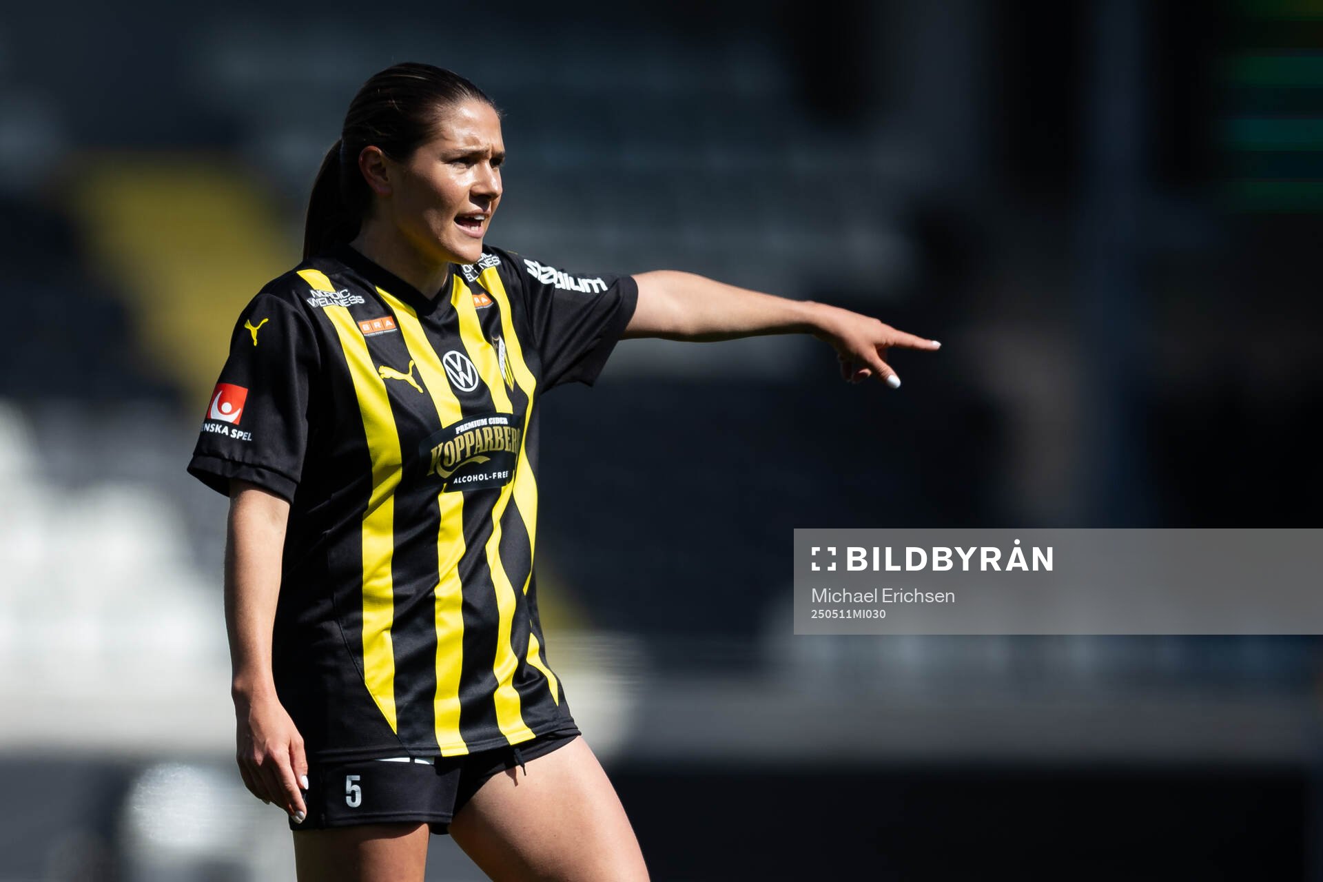Häckens Mary Caroline Wickenheiser under fotbollsmatchen i Damallsvenskan mellan Häcken och Brommapojkarna den 11 maj 2025 i Göteborg.