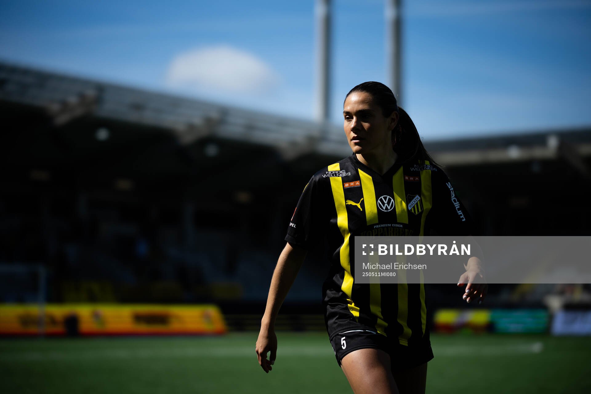 Häckens Mary Caroline Wickenheiser inför fotbollsmatchen i Damallsvenskan mellan Häcken och Brommapojkarna den 11 maj 2025 i Göteborg.
