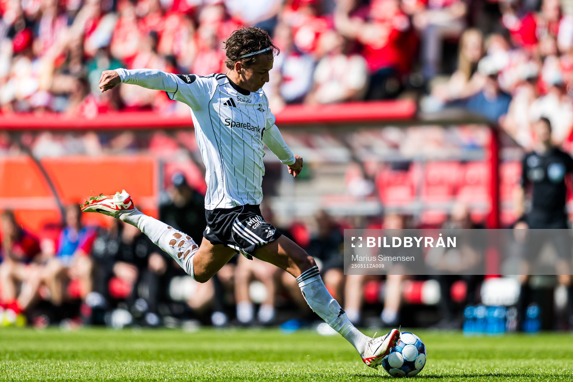 Adrian Nilsen Pereira of Rosenborg during the Eliteserien match between Brann and Rosenborg on May 11, 2025 in Bergen. 