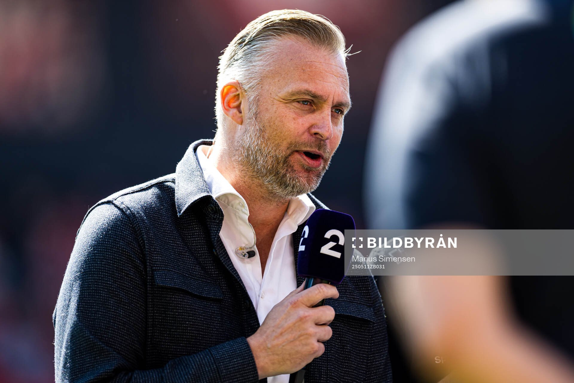 Jon Hartvig Børrestad of TV2 ahead of the Eliteserien match between Brann and Rosenborg on May 11, 2025 in Bergen. 