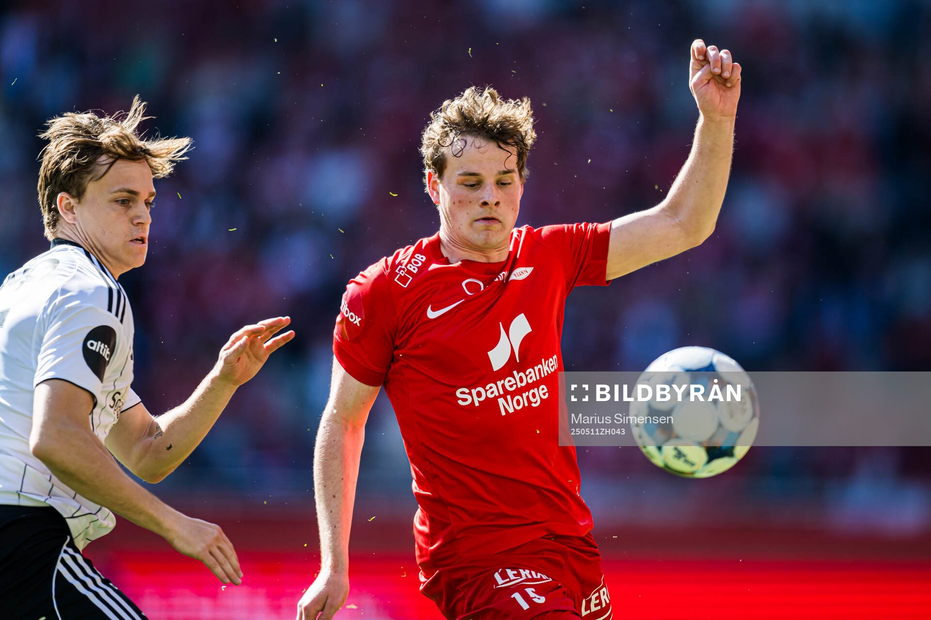 Jonas Tviberg Torsvik of Brann during the Eliteserien match between Brann and Rosenborg on May 11, 2025 in Bergen. 