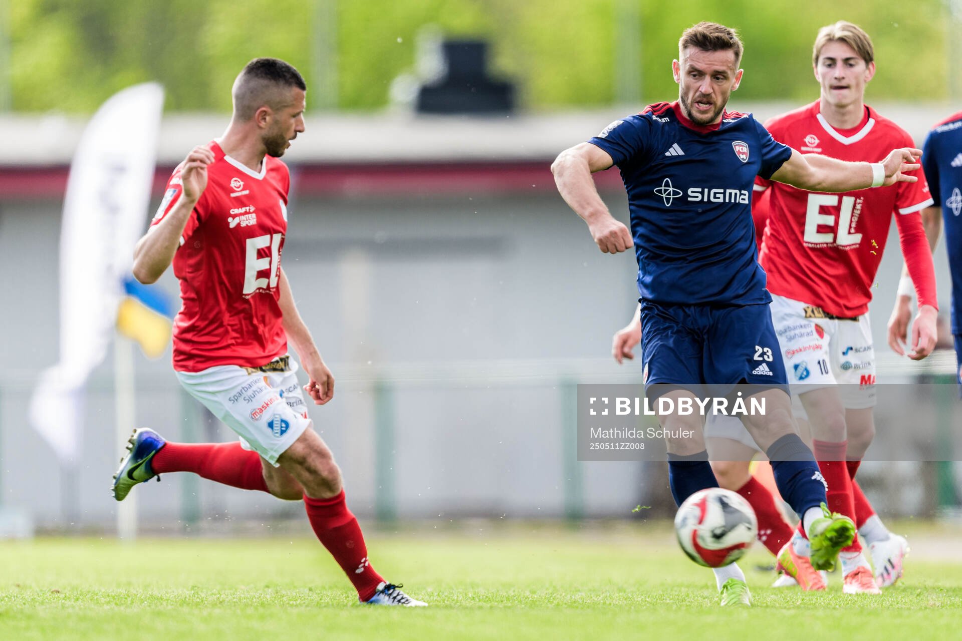 Rosengårds Argjend Malaj under fotbollsmatchen i Ettan södra mellan Rosengård och Norrby den 11 maj 2025 i Malmö. 