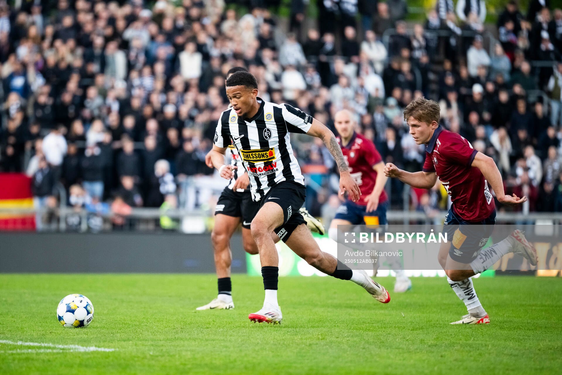 Landskronas Cameron Streete under fotbollsmatchen i Superettan mellan Landskrona och Örgryte den 12 maj 2025 i Landskrona. 