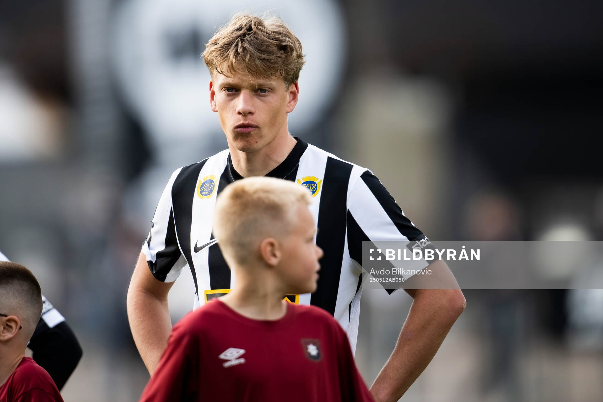 Landskronas Gustaf Bruzelius under fotbollsmatchen i Superettan mellan Landskrona och Örgryte den 12 maj 2025 i Landskrona. 