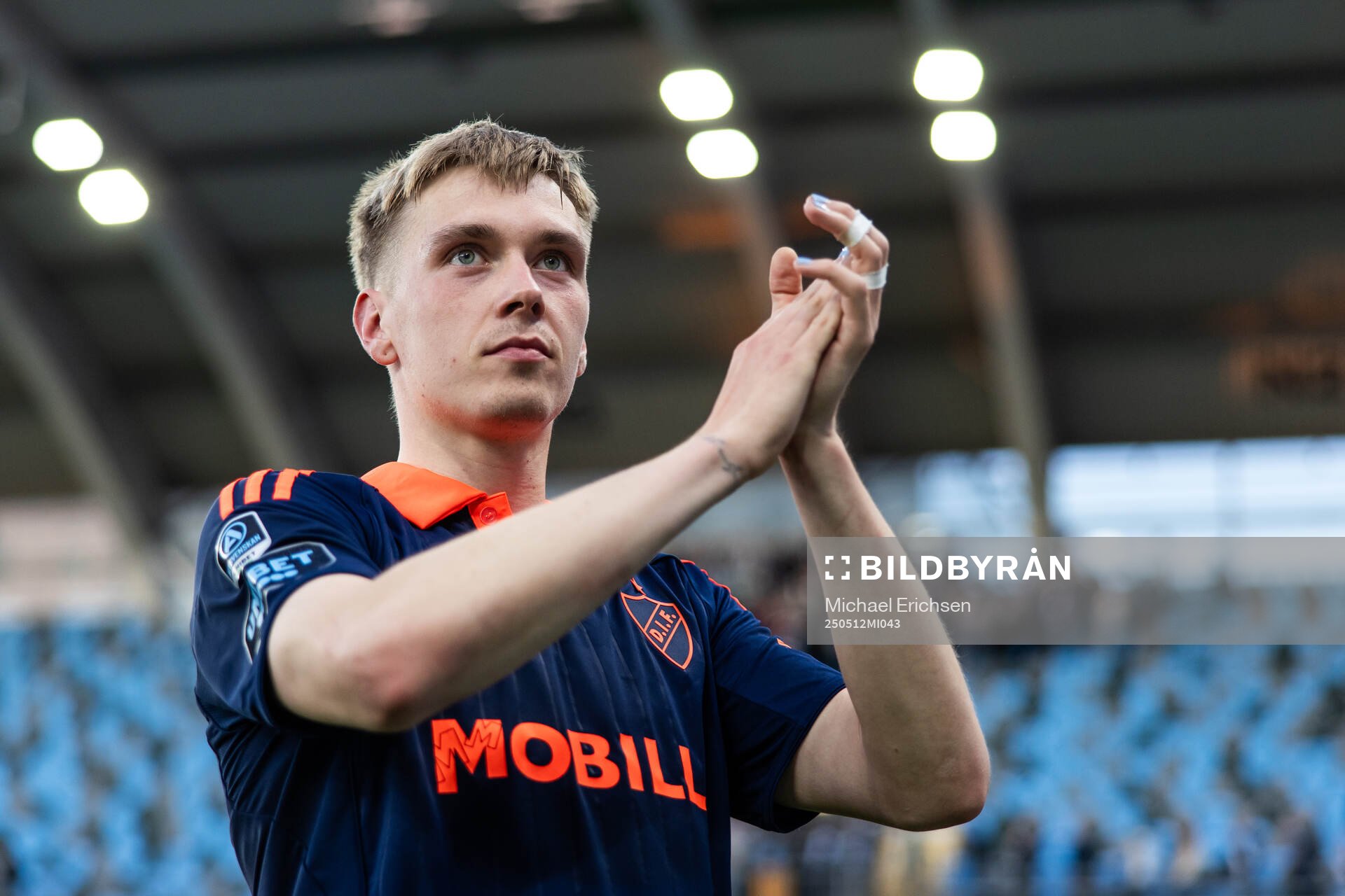 Djurgårdens Santeri Haarala jublar efter fotbollsmatchen i Allsvenskan mellan IFK Göteborg och Djurgården den 12 maj 2025 i Göteborg.