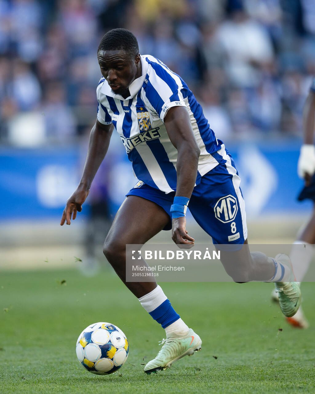 IFK Göteborgs Imam Jagne under fotbollsmatchen i Allsvenskan mellan IFK Göteborg och Djurgården den 12 maj 2025 i Göteborg. 