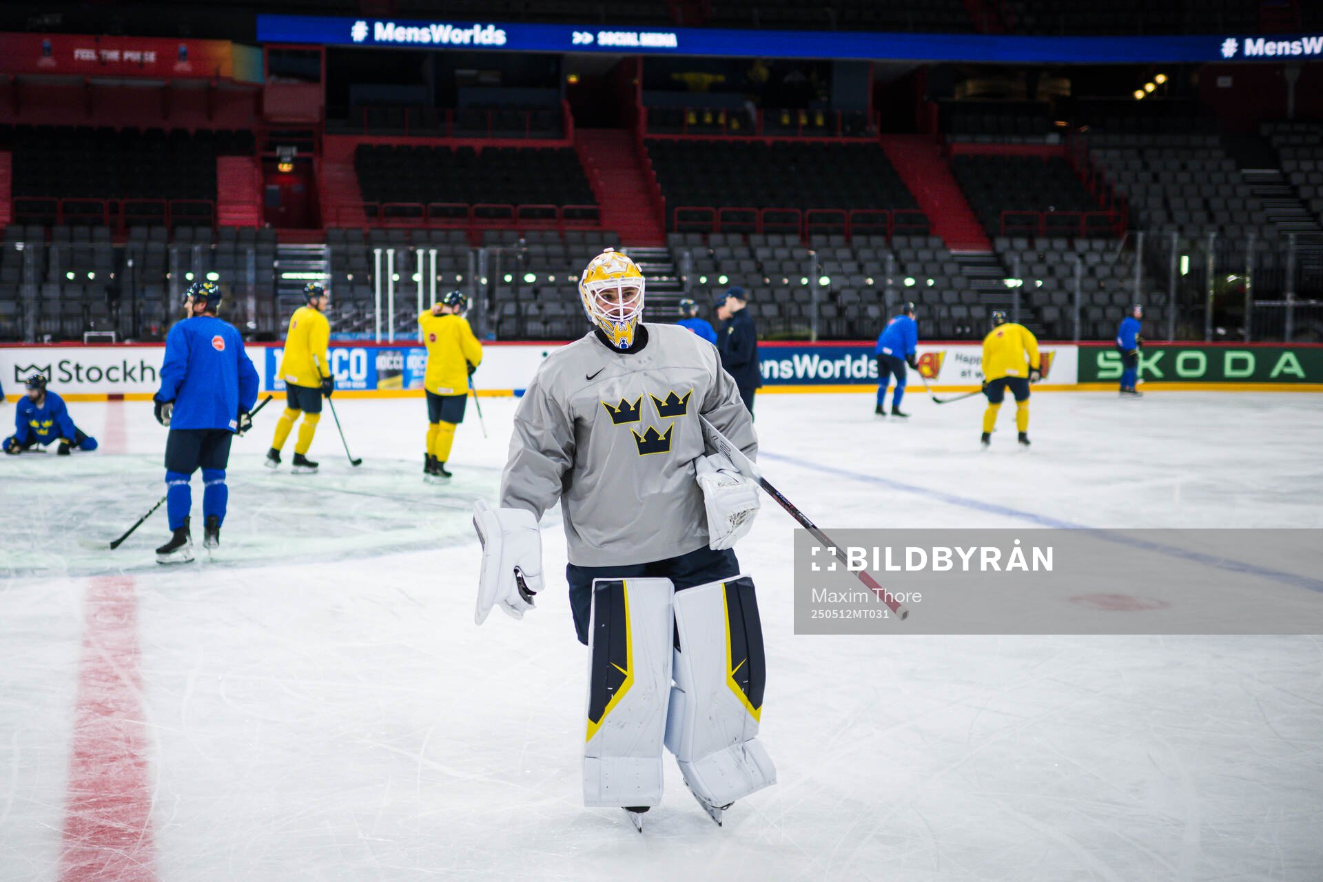 Goaltender Arvid Söderblom of Sweden at a practice session
