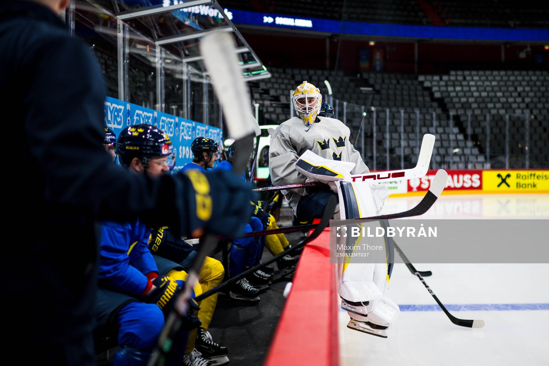 Goaltender Arvid Söderblom of Sweden at a practice session