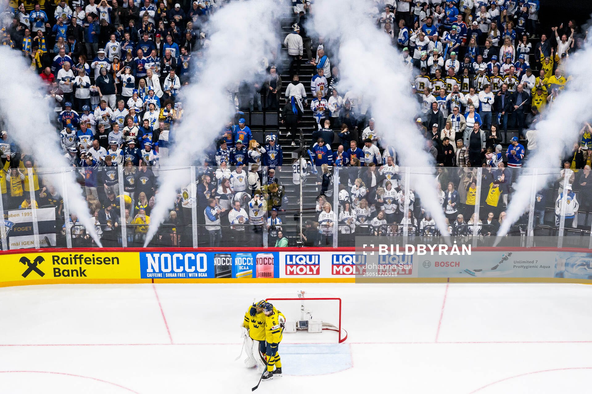 goaltender Jacob Markström and Adam Larsson of Sweden