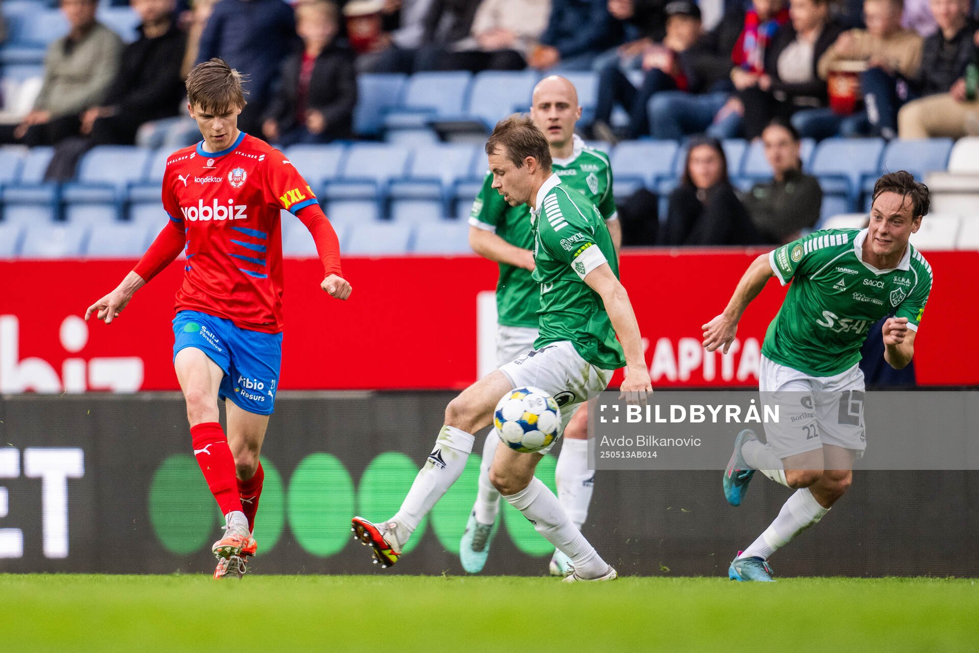 Helsingborgs Adrian Svanbäck under fotbollsmatchen i Superettan mellan Helsingborg och Brage den 13 maj 2025 i Helsingborg. 