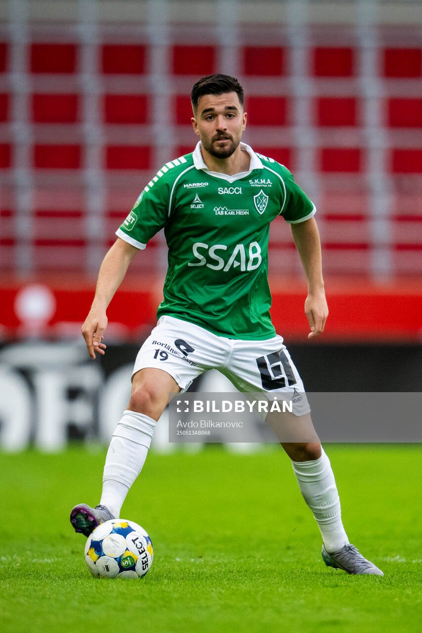 Brages Haris Brkic under fotbollsmatchen i Superettan mellan Helsingborg och Brage den 13 maj 2025 i Helsingborg. 