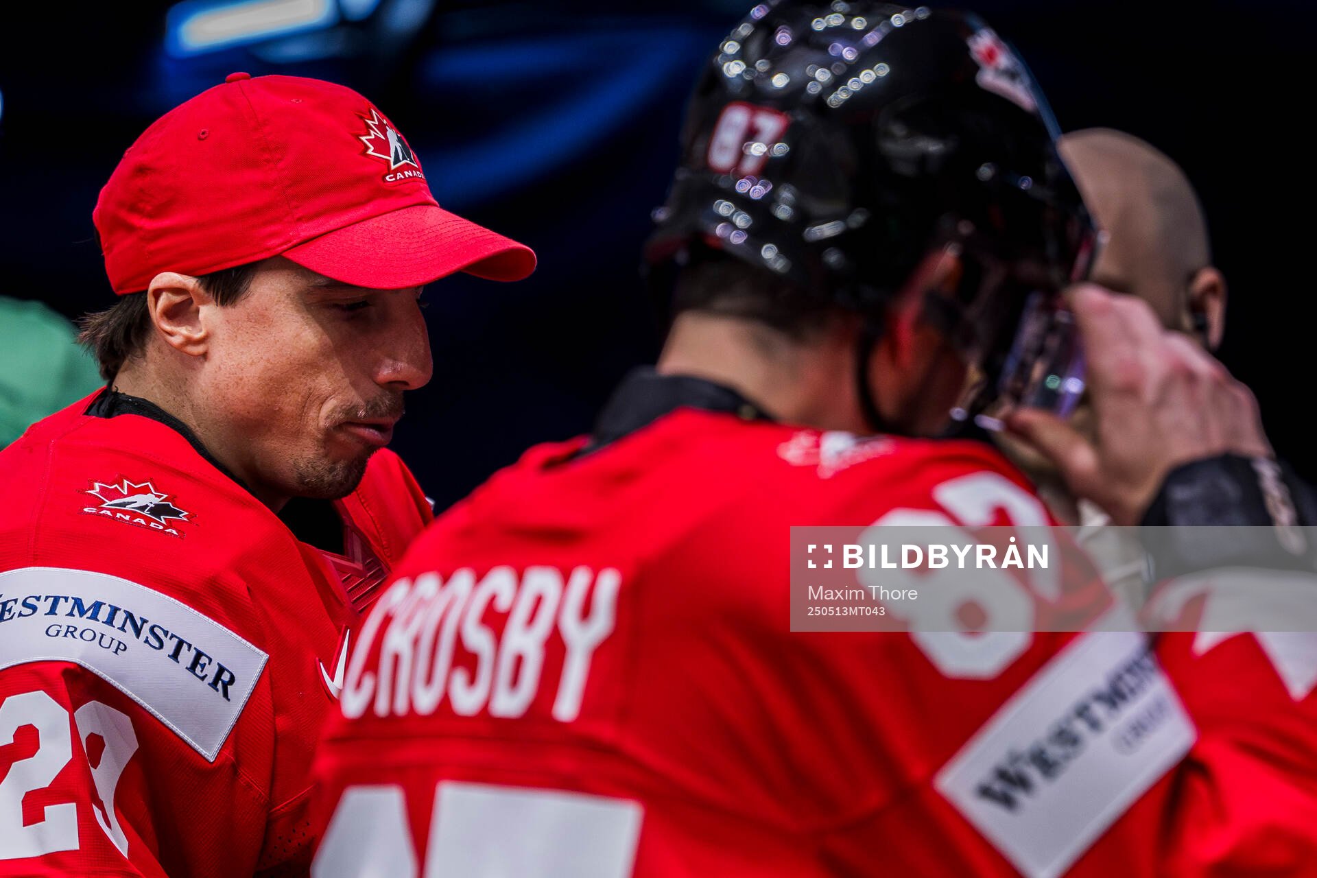 Goaltender Marc-André Fleury and Sidney Crosby of Canada