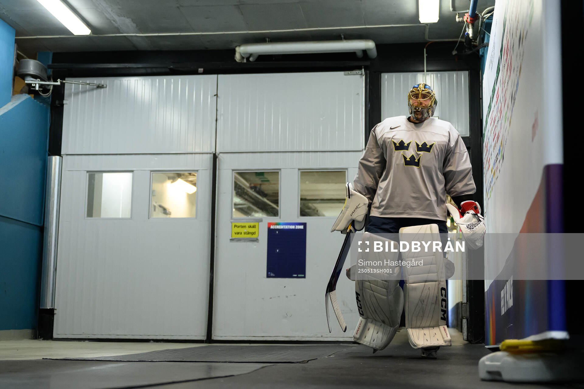Goaltender Jacob Markström of Sweden at a practice session