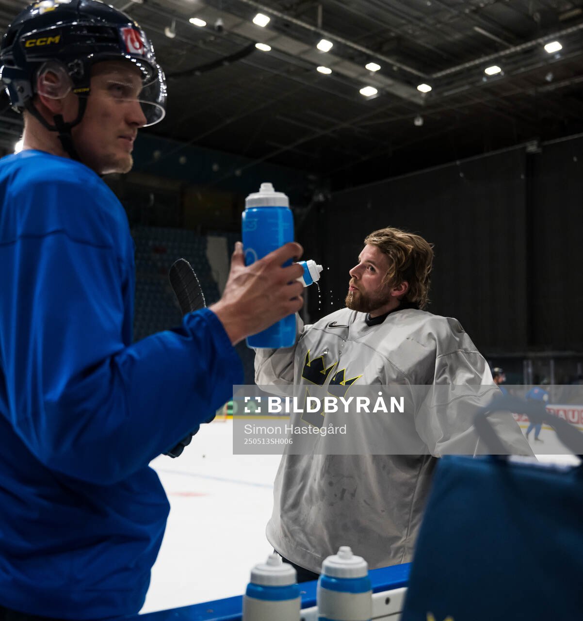 Goaltender Samuel Ersson of Sweden at a practice session