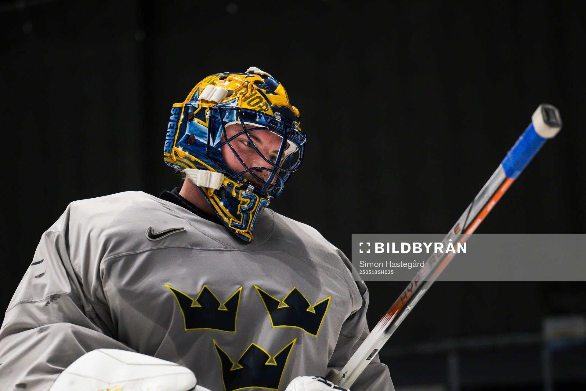 Goaltender Samuel Ersson of Sweden at a practice session