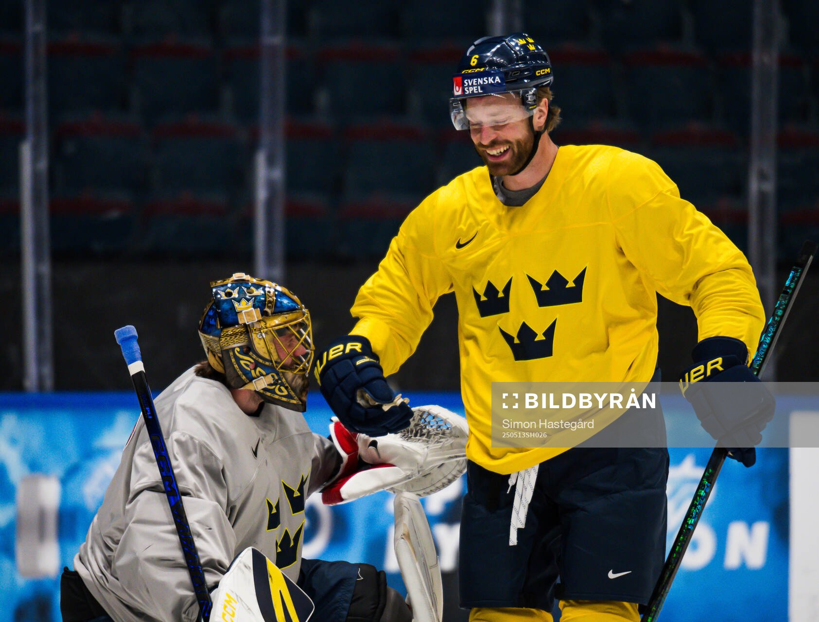 Goaltender Jacob Markström and Adam Larsson of Sweden at a