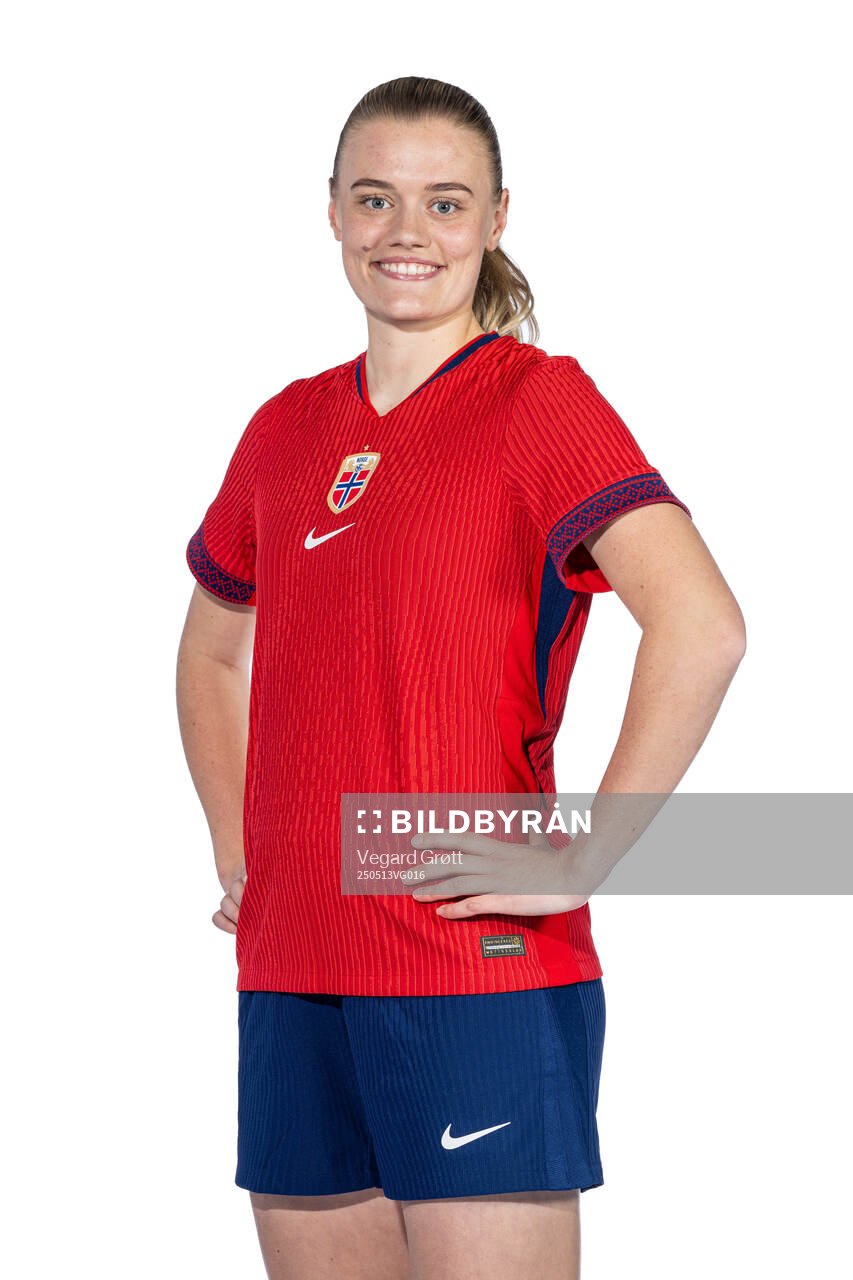 Mathilde Harviken of the Norwegian women's national football team poses for a portrait on February 18, 2025 in Toulouse. 