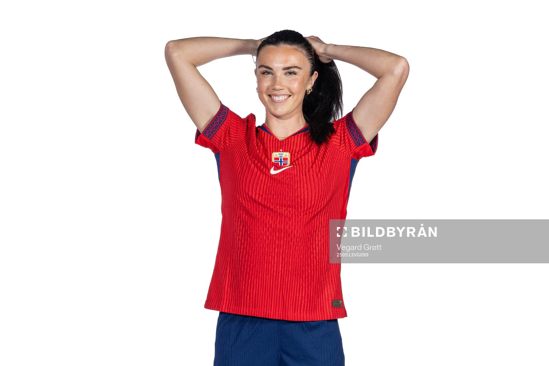Ingrid Syrstad Engen of the Norwegian women's national football team poses for a portrait on February 18, 2025 in Toulouse. 