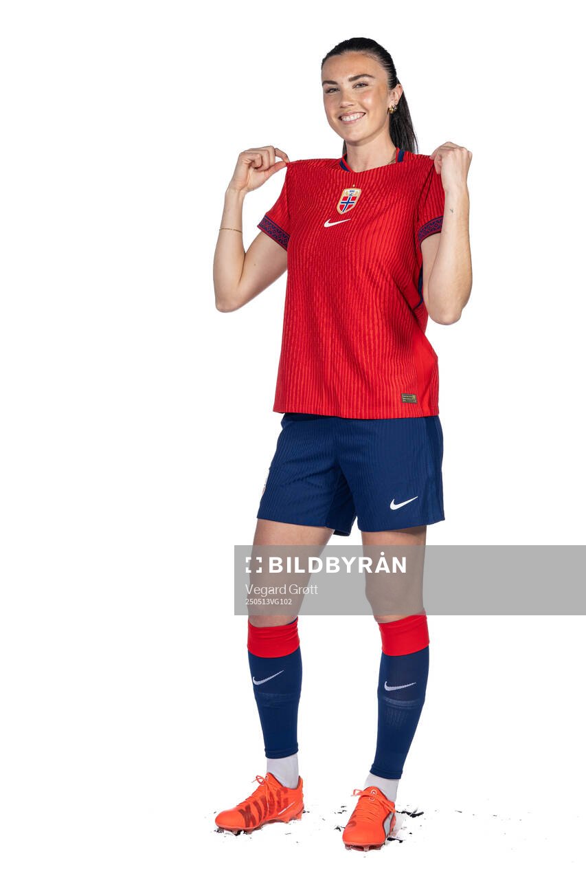 Ingrid Syrstad Engen of the Norwegian women's national football team poses for a portrait on February 18, 2025 in Toulouse. 