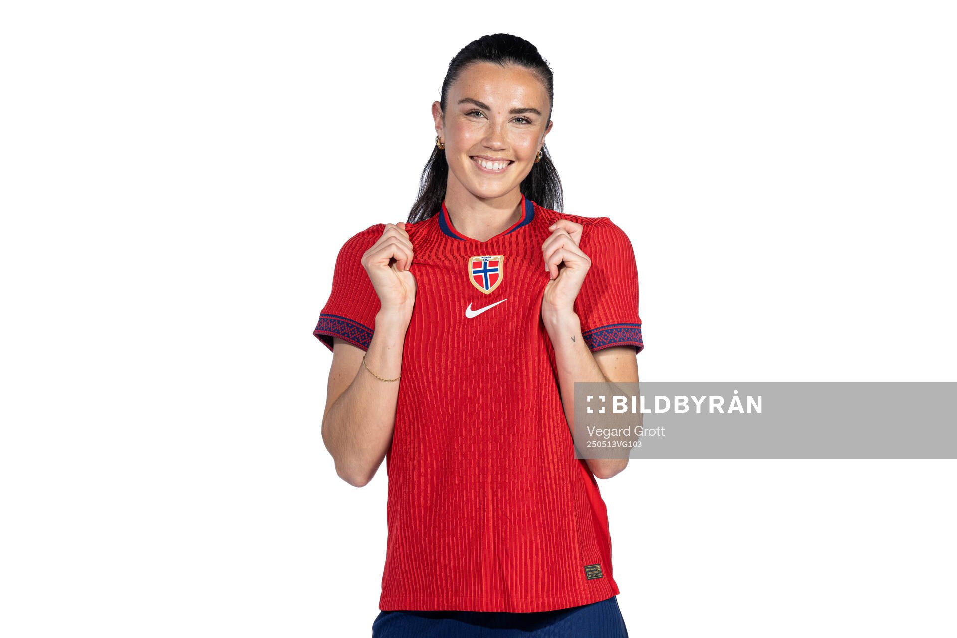 Ingrid Syrstad Engen of the Norwegian women's national football team poses for a portrait on February 18, 2025 in Toulouse. 