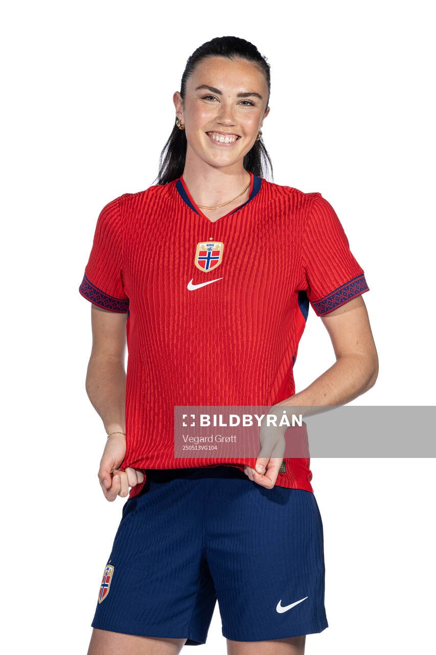 Ingrid Syrstad Engen of the Norwegian women's national football team poses for a portrait on February 18, 2025 in Toulouse. 
