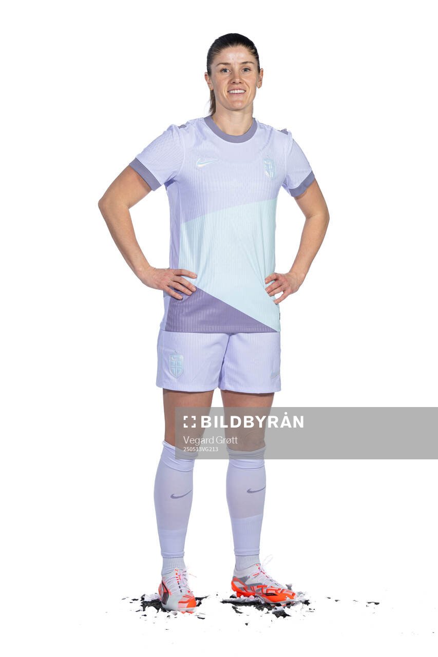 Maren Mjelde of the Norwegian women's national football team poses for a portrait on February 18, 2025 in Toulouse. 