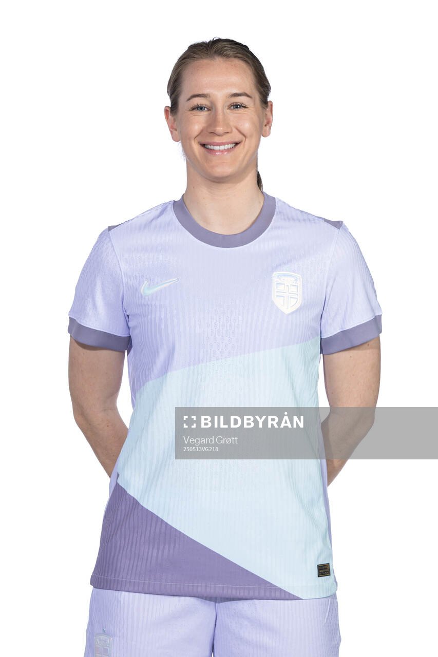 Elisabeth Terland of the Norwegian women's national football team poses for a portrait on February 18, 2025 in Toulouse. 