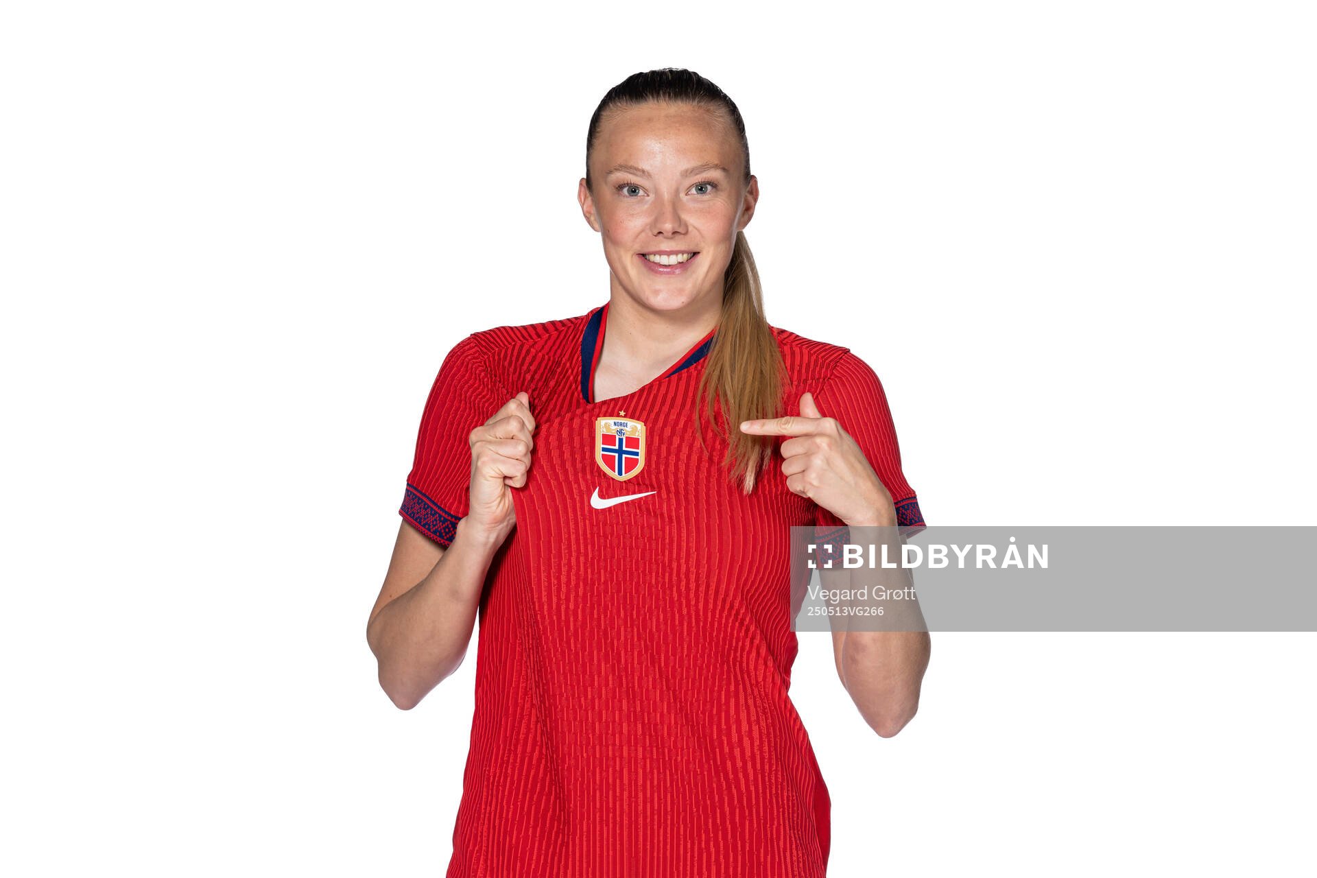 Synne Sofie Kinden Jensen of the Norwegian women's national football team poses for a portrait on April 6, 2025 in Oslo. 