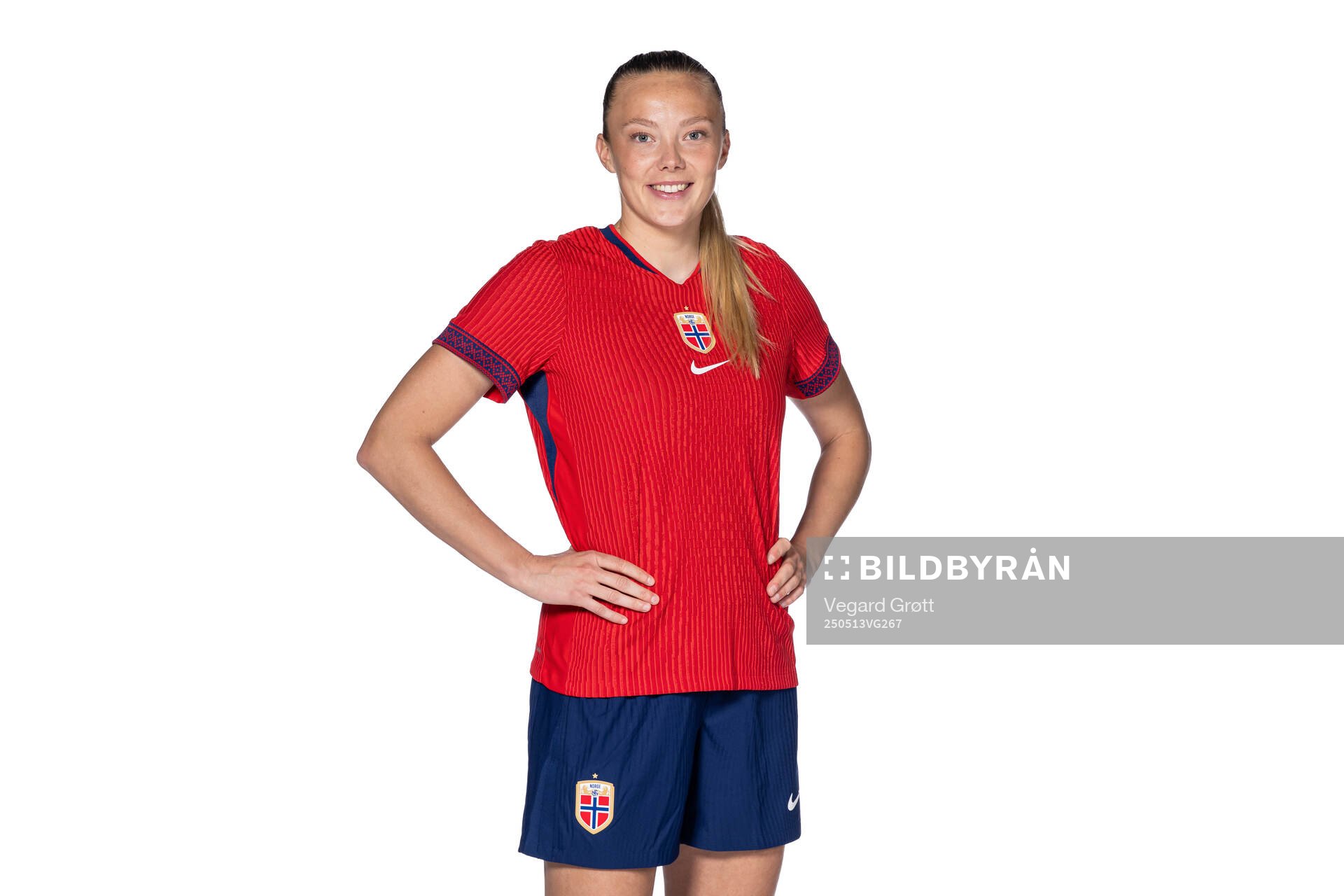 Synne Sofie Kinden Jensen of the Norwegian women's national football team poses for a portrait on April 6, 2025 in Oslo. 