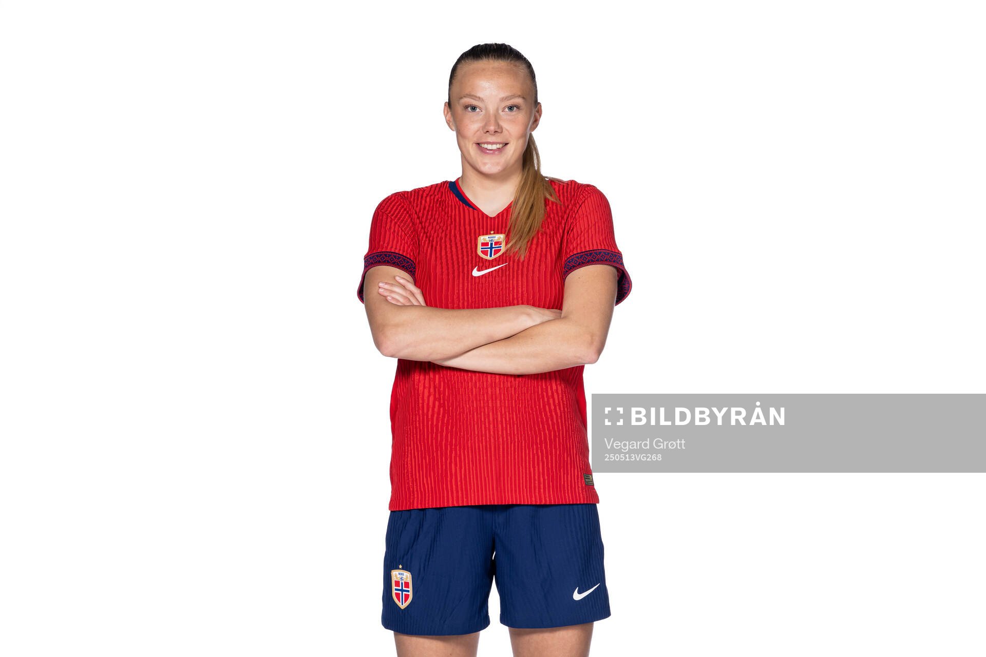 Synne Sofie Kinden Jensen of the Norwegian women's national football team poses for a portrait on April 6, 2025 in Oslo. 