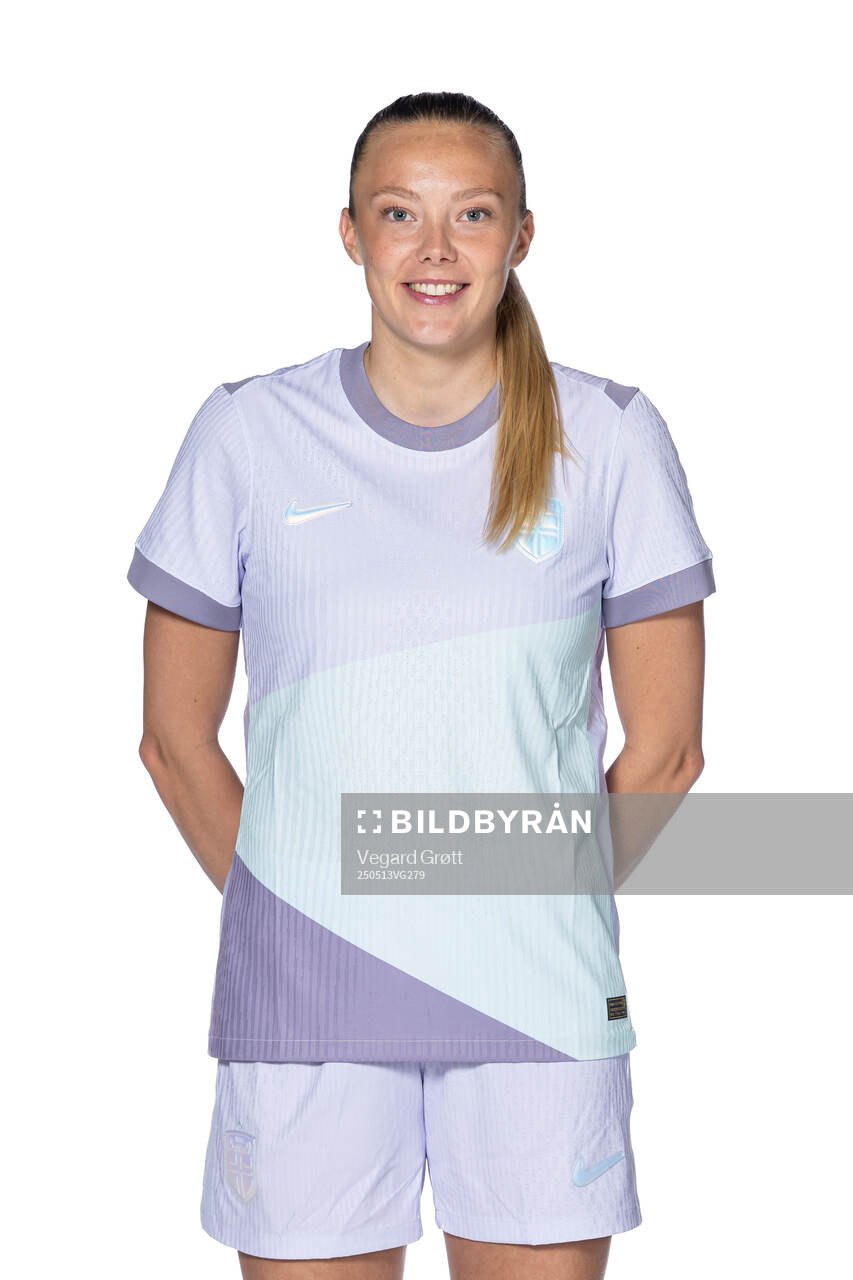 Synne Sofie Kinden Jensen of the Norwegian women's national football team poses for a portrait on April 6, 2025 in Oslo. 