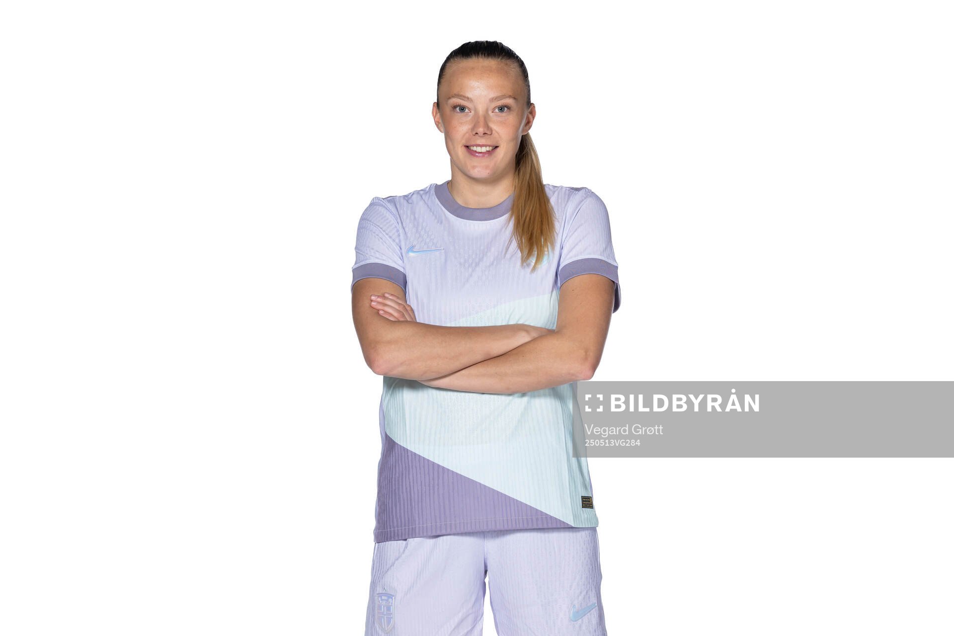 Synne Sofie Kinden Jensen of the Norwegian women's national football team poses for a portrait on April 6, 2025 in Oslo. 