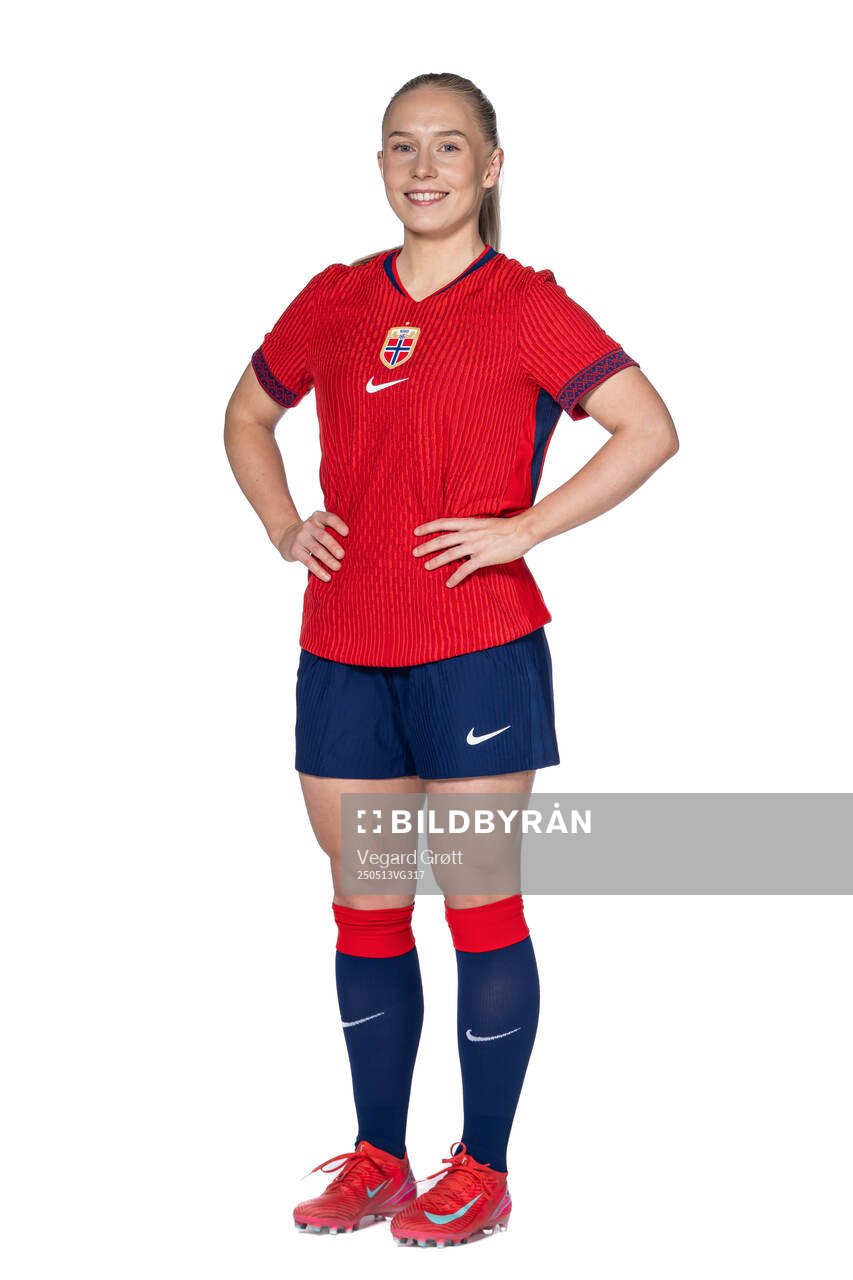 Thea Bjelde of the Norwegian women's national football team poses for a portrait on April 6, 2025 in Oslo. 