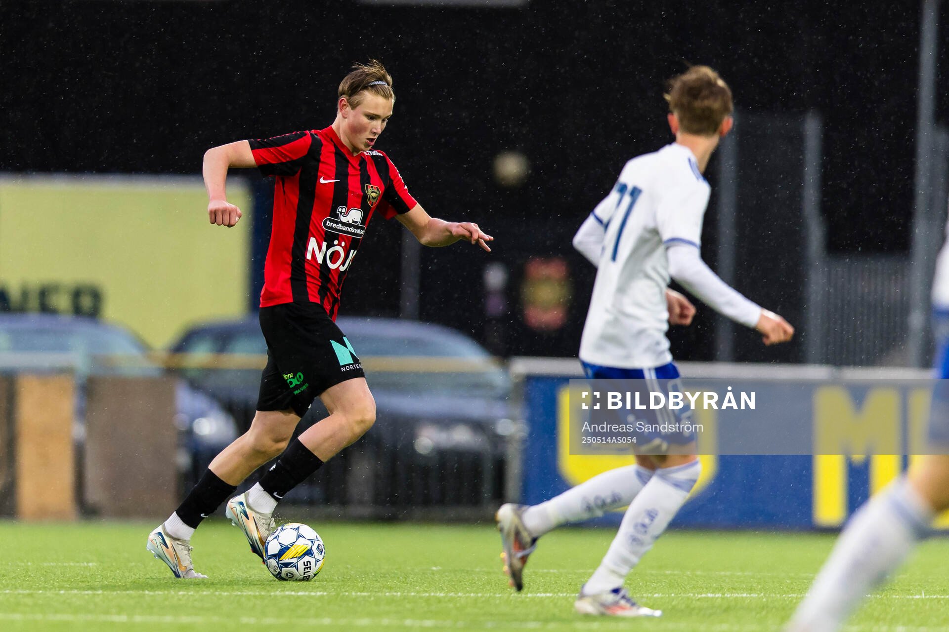Brommapojkarnas Edgar Backteman under finalen i ligacupen för P17 mellan Brommapojkarna och IFK Norrköping den 14 maj 2025 i Stockholm.
