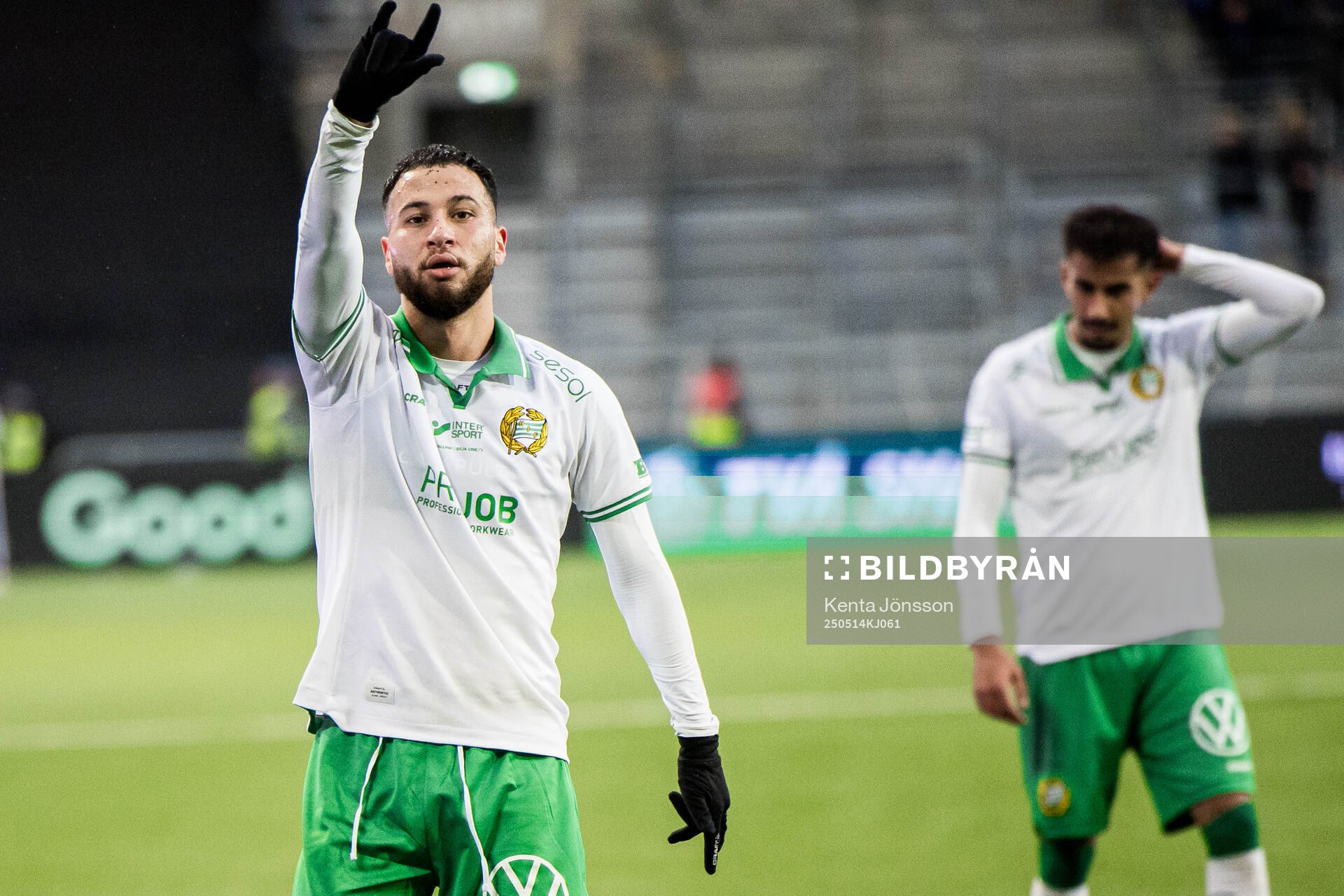 Hammarbys Abdelrahman Boudah Saidi jublar efter 3-2 målet under fotbollsmatchen i Allsvenskan mellan Hammarby och Sirius den 14 maj 2025 i Stockholm.