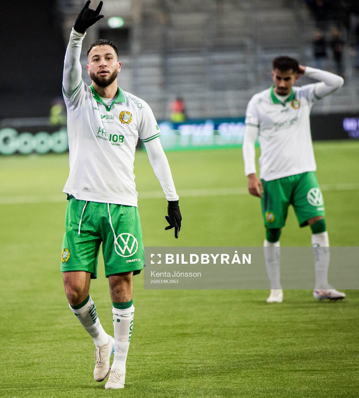Hammarbys Abdelrahman Boudah Saidi jublar efter 3-2 målet under fotbollsmatchen i Allsvenskan mellan Hammarby och Sirius den 14 maj 2025 i Stockholm.